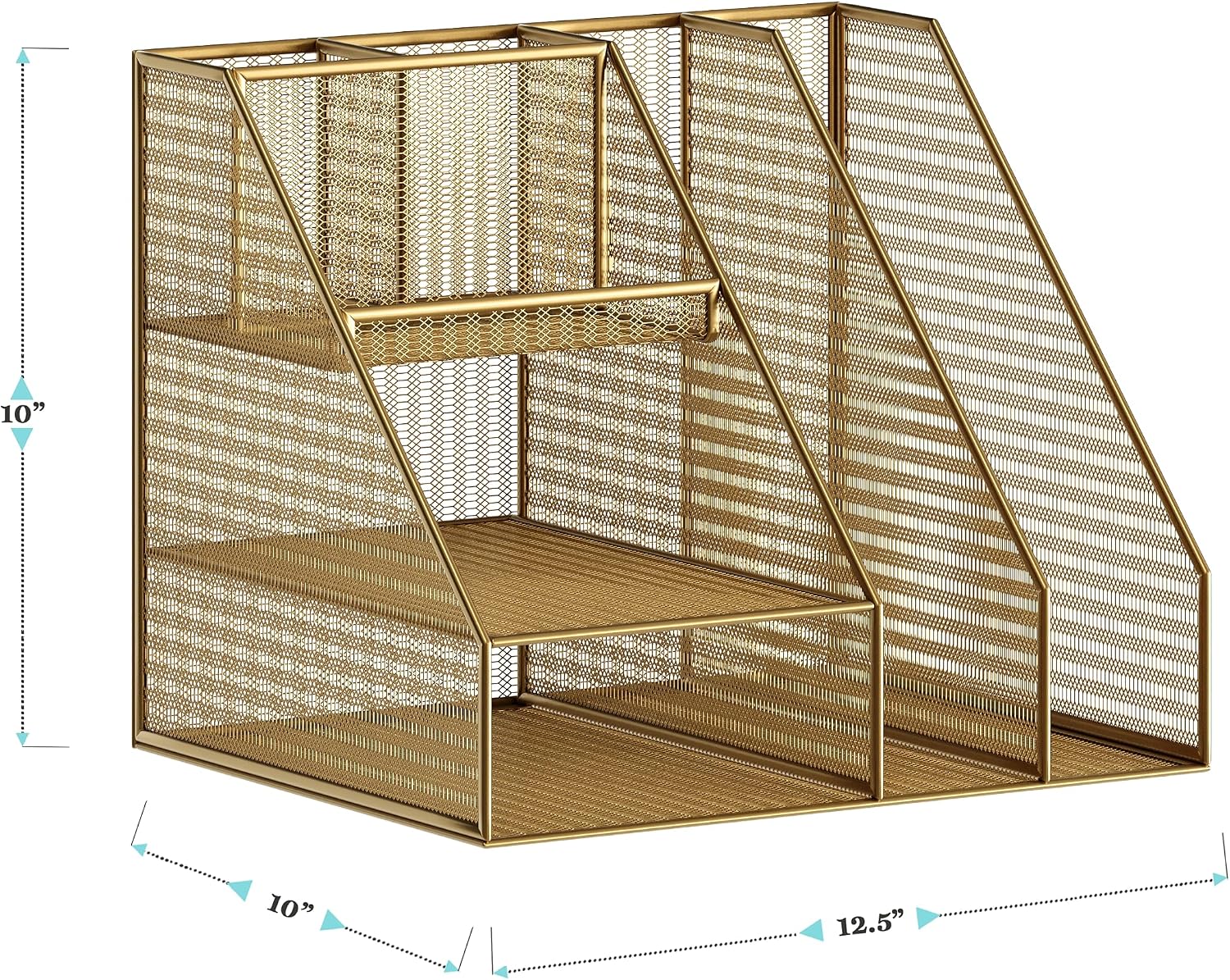 Martha Stewart Ryder Mesh Metal Magazine File Holder, Gold | Steel Mesh, Gold Finish
