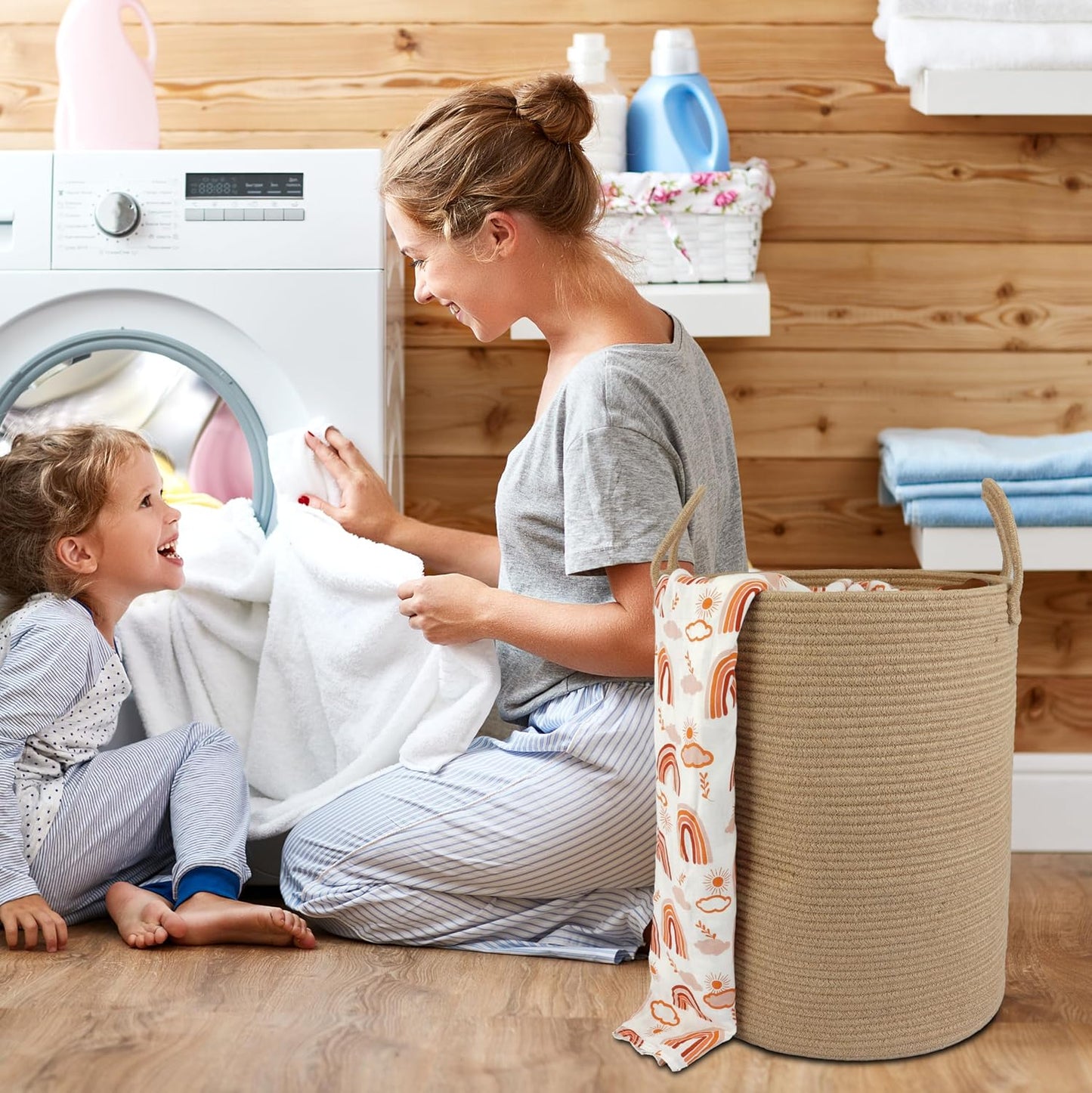 Cotton Rope Laundry Basket Hamper for Clothes Woven Storage Basket / Large / Jute