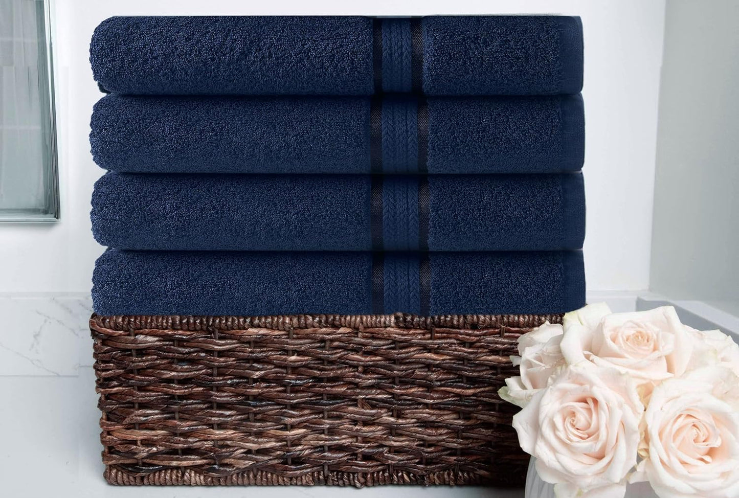 COTTON CRAFT Ultra Soft Bath Towels - 4 Pack 100% Cotton Large 30x54 inches | Oversized 580 GSM Absorbent Navy Bath
