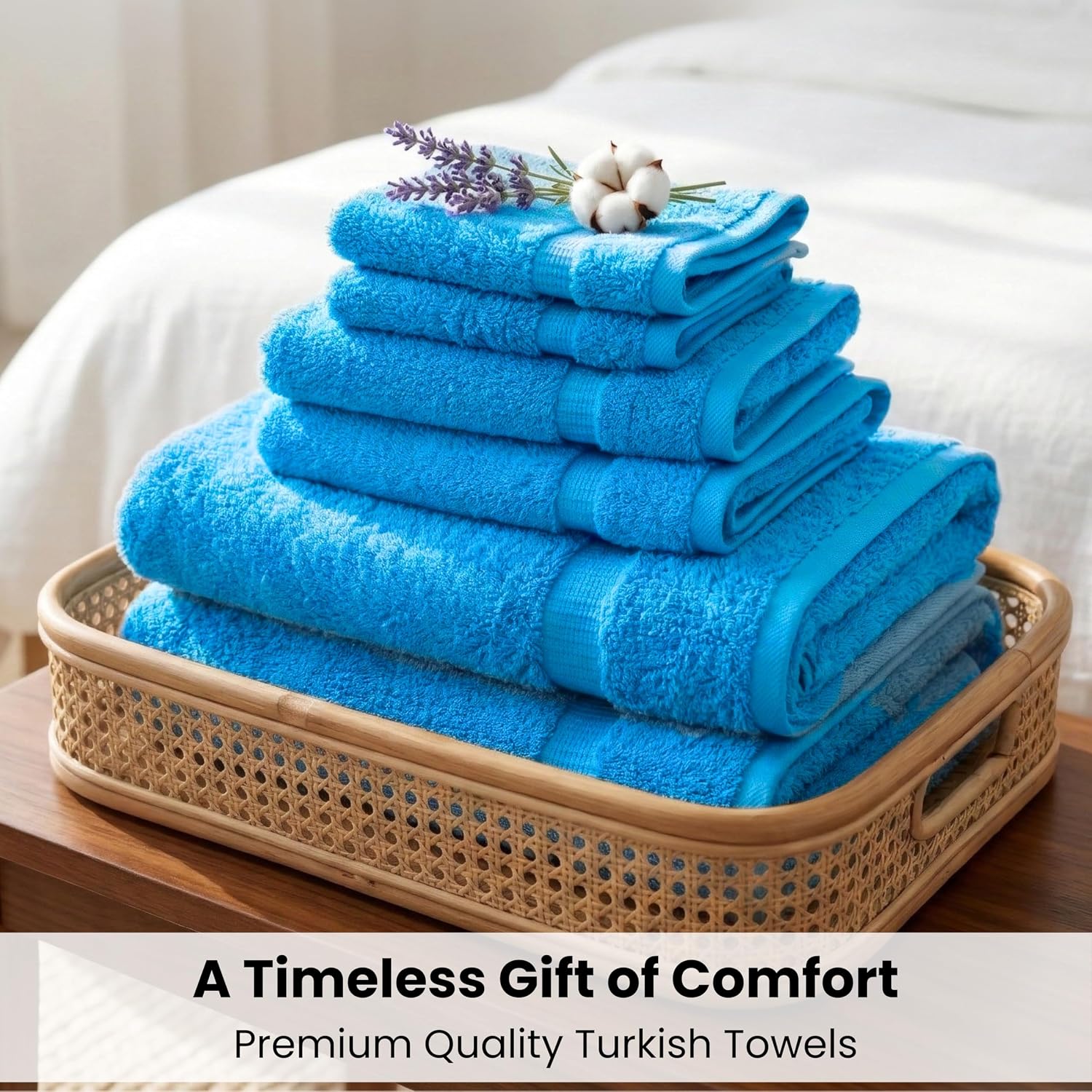 SALBAKOS 100% Turkish Cotton Bathroom Towel Set of 6-Piece, Aqua | 630 Gsm Thick Super Soft Highly Absorbent 2 Bath + 2