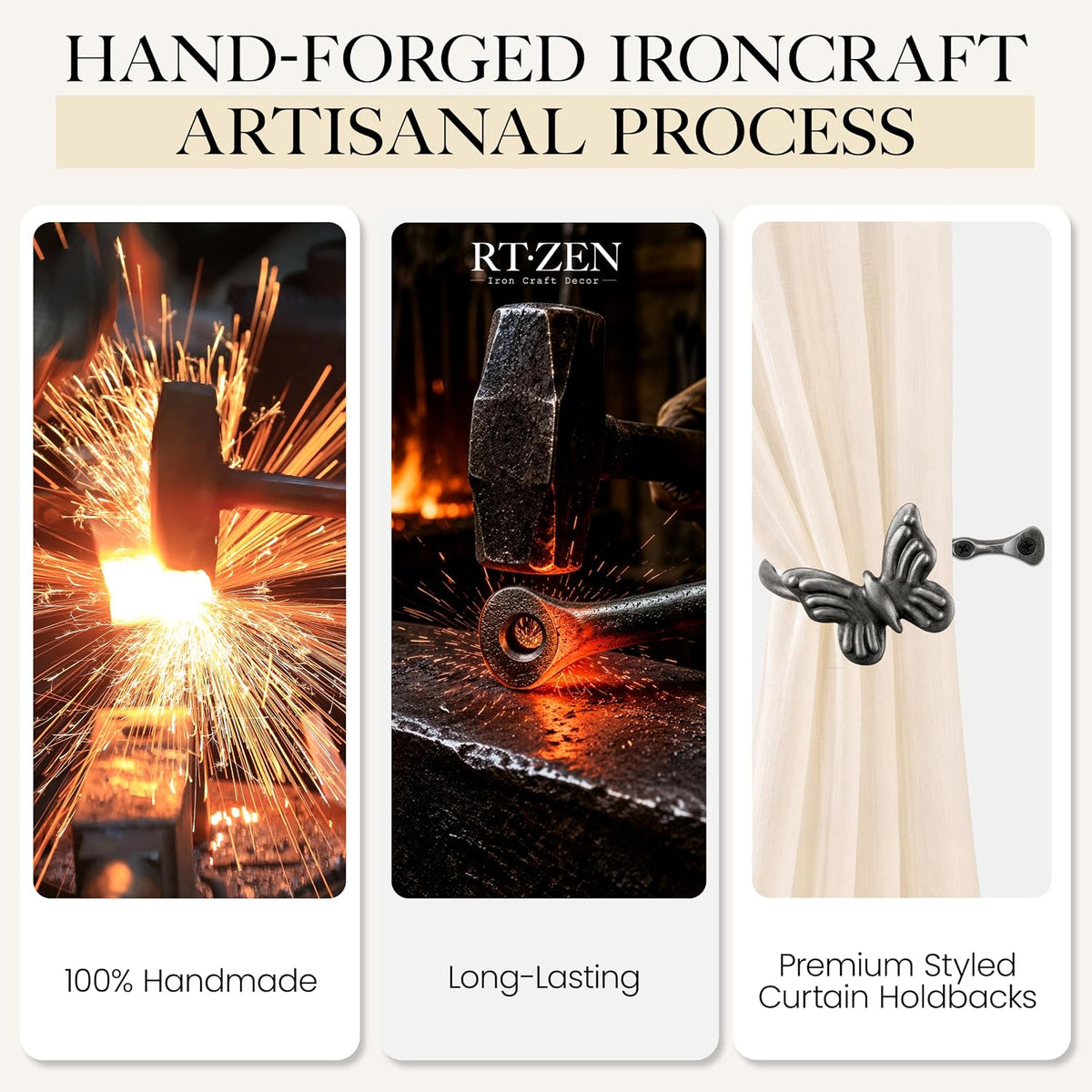 Metal Curtain Tiebacks, Drapery Holders for Wall, 2 Pcs | Farmhouse Wrought Iron Curtain Holdbacks, Ornamental Window