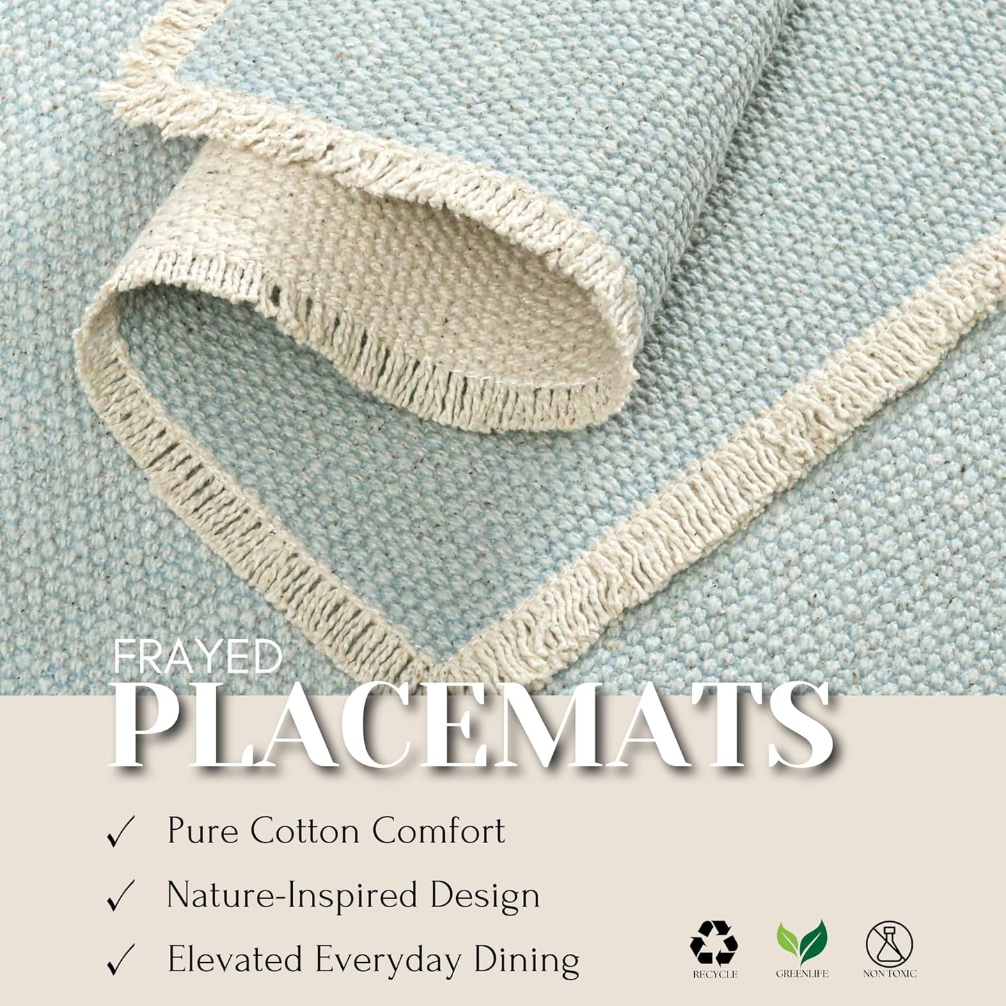 Hausattire Cotton Frayed Placemats Set of 6 Dining Table 14x14 Inch | Rustic Vintage Boho Washable Easter Placemat for