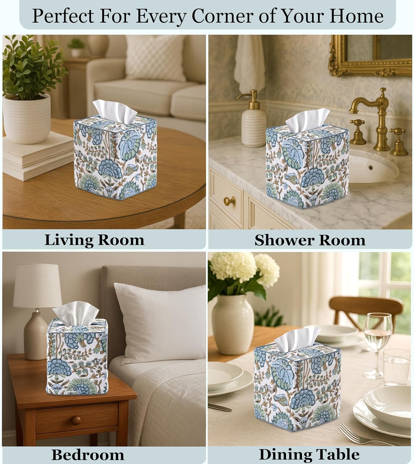 Block Print Tissue Box Cover Handmade Cotton Fabric Decorative Square Napkin / Asparagus Green