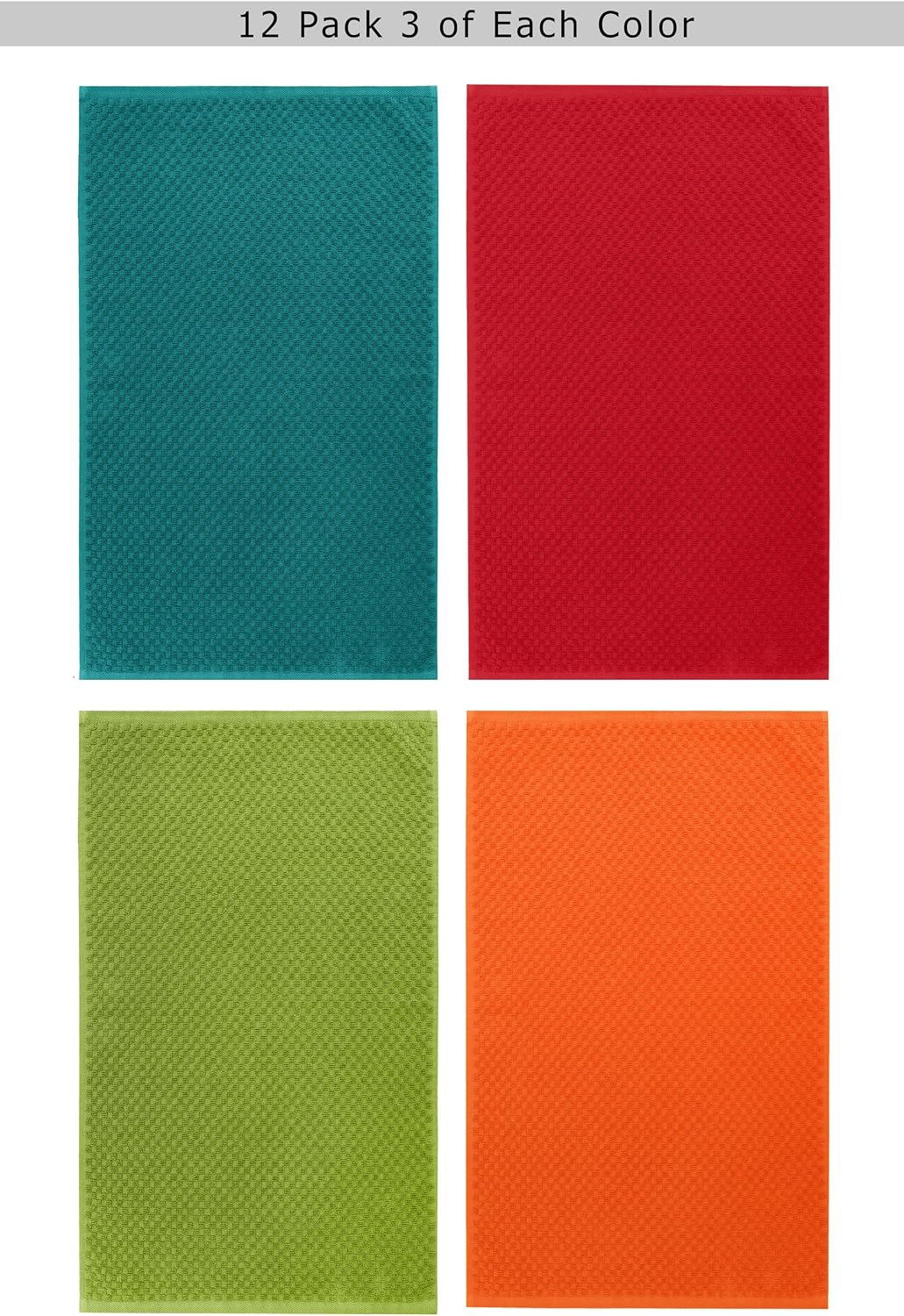 COTTON CRAFT Amazing Kitchen Towels - 8 Pack 100% Cotton Waffle Terry Towel | Teal, Orange, Red, Green - 16x28 Euro