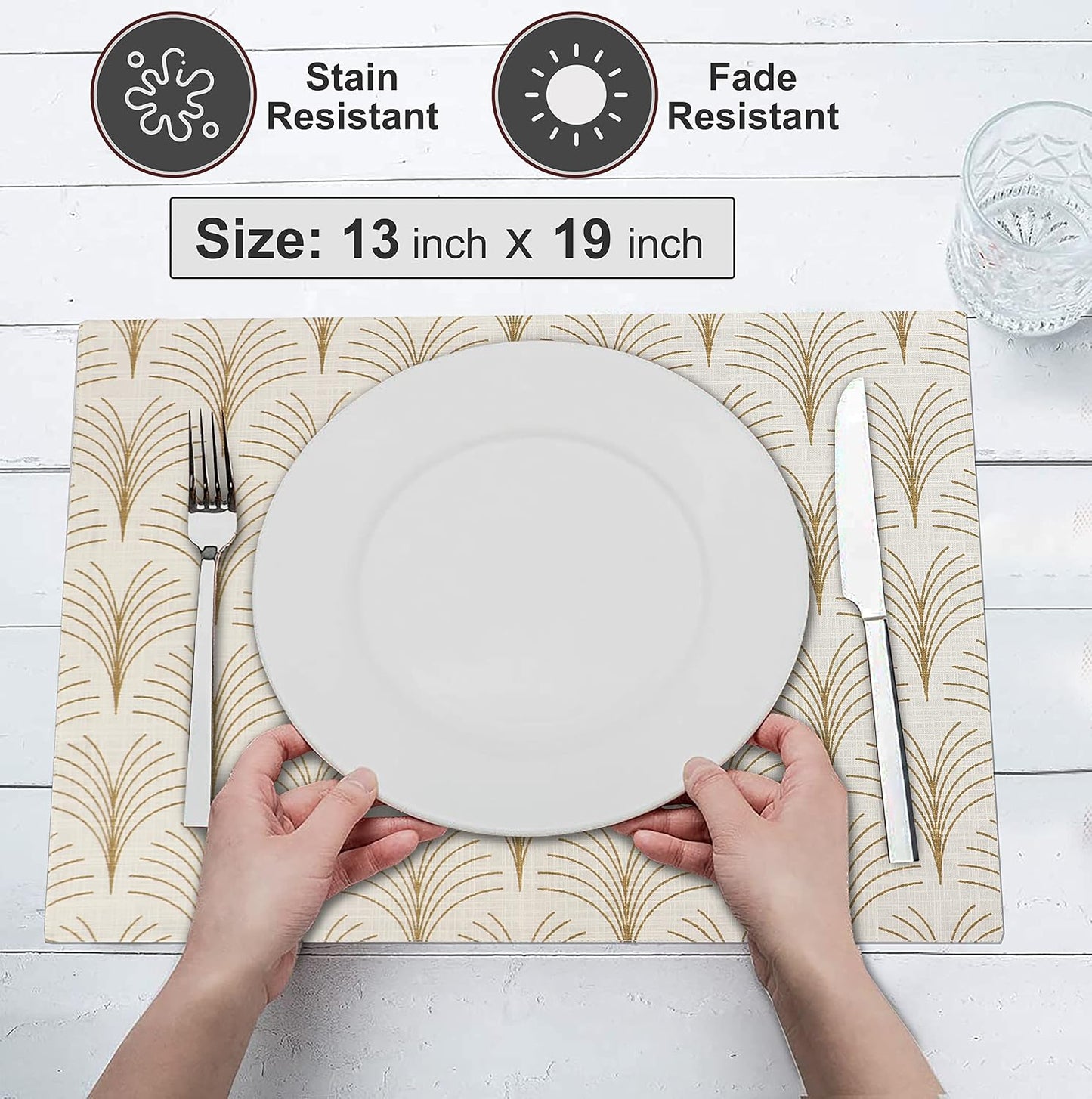 Ruvanti Placemats Set of 6, 100% Cotton Place Mats of 13"x19" – Luminous | Heat, Stain resistant, Washable, Non-Slip