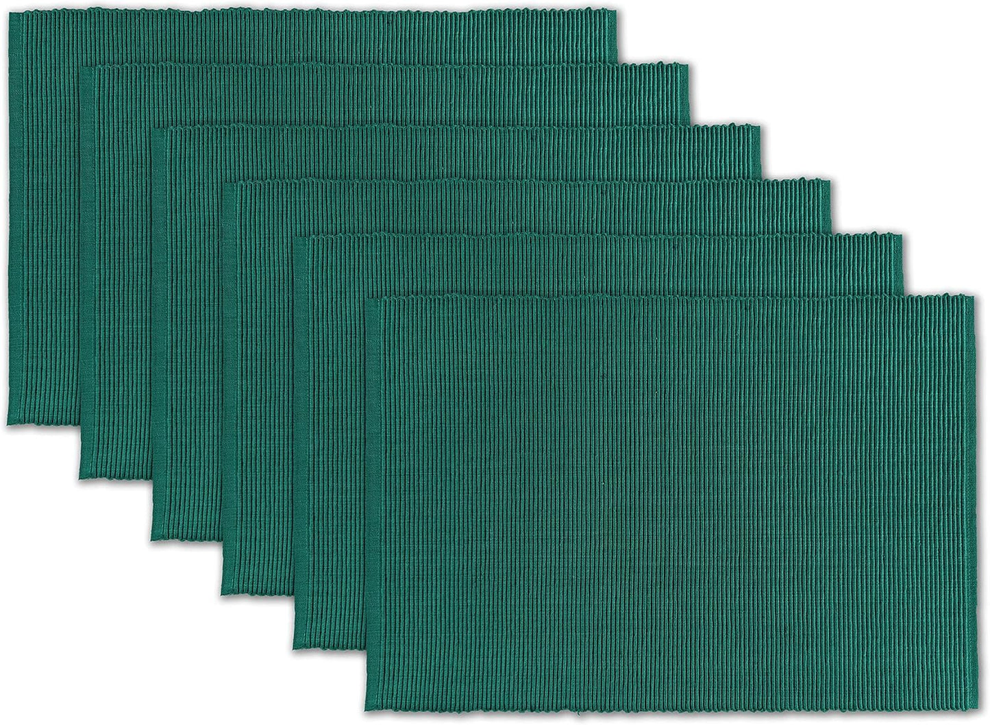 100% Cotton Ribbed Placemats - Set of 6-13 x 19 Inches - Peacock Green - Everyday Cloth Table Mats - Thick