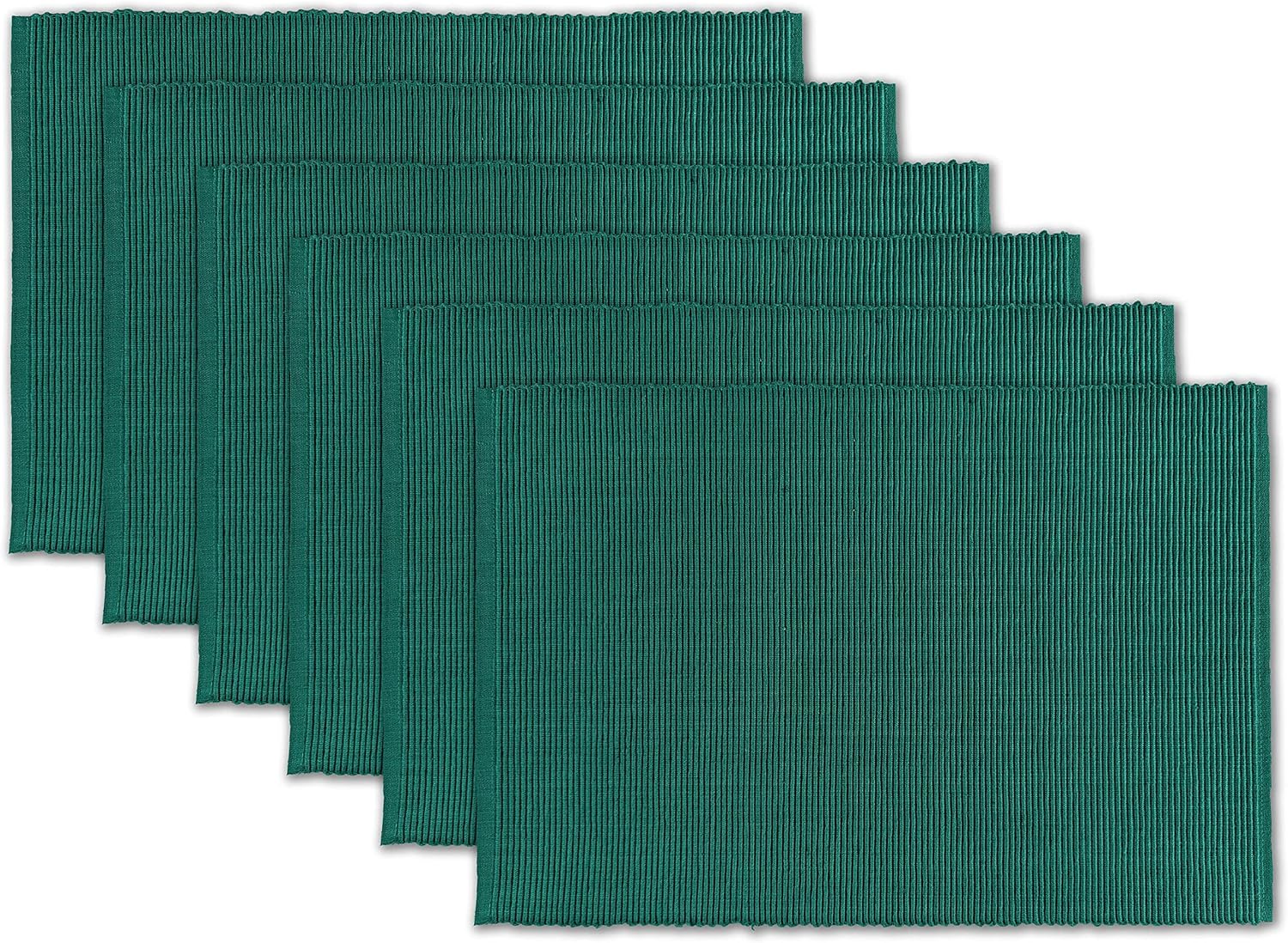 100% Cotton Ribbed Placemats - Set of 6-13 x 19 Inches - Peacock Green - Everyday Cloth Table Mats - Thick