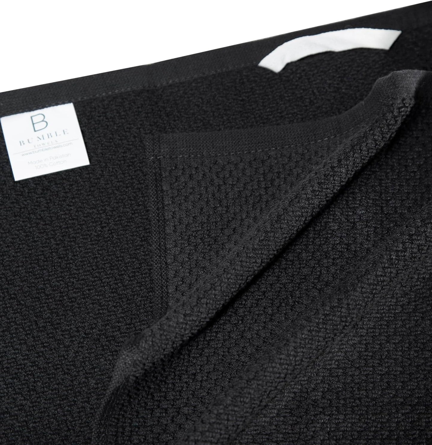 Bumble Kitchen Towels 6 Pack 100% Cotton 16"x26" - Black | 430 GSM Soft Kitchen Hand Towels with Hanging Loop, Highly
