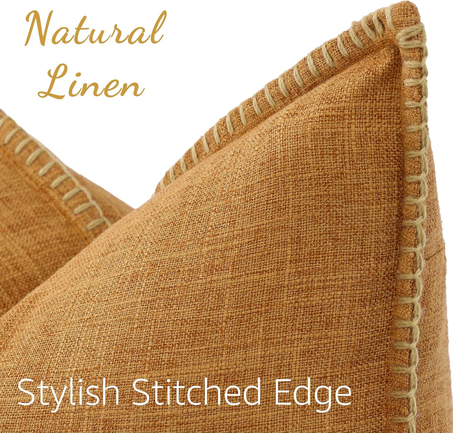Fall Decorative Throw Pillow Covers Square Faux Linen Outdoor / Bronze Gold / 18 x 18 / Set of 2
