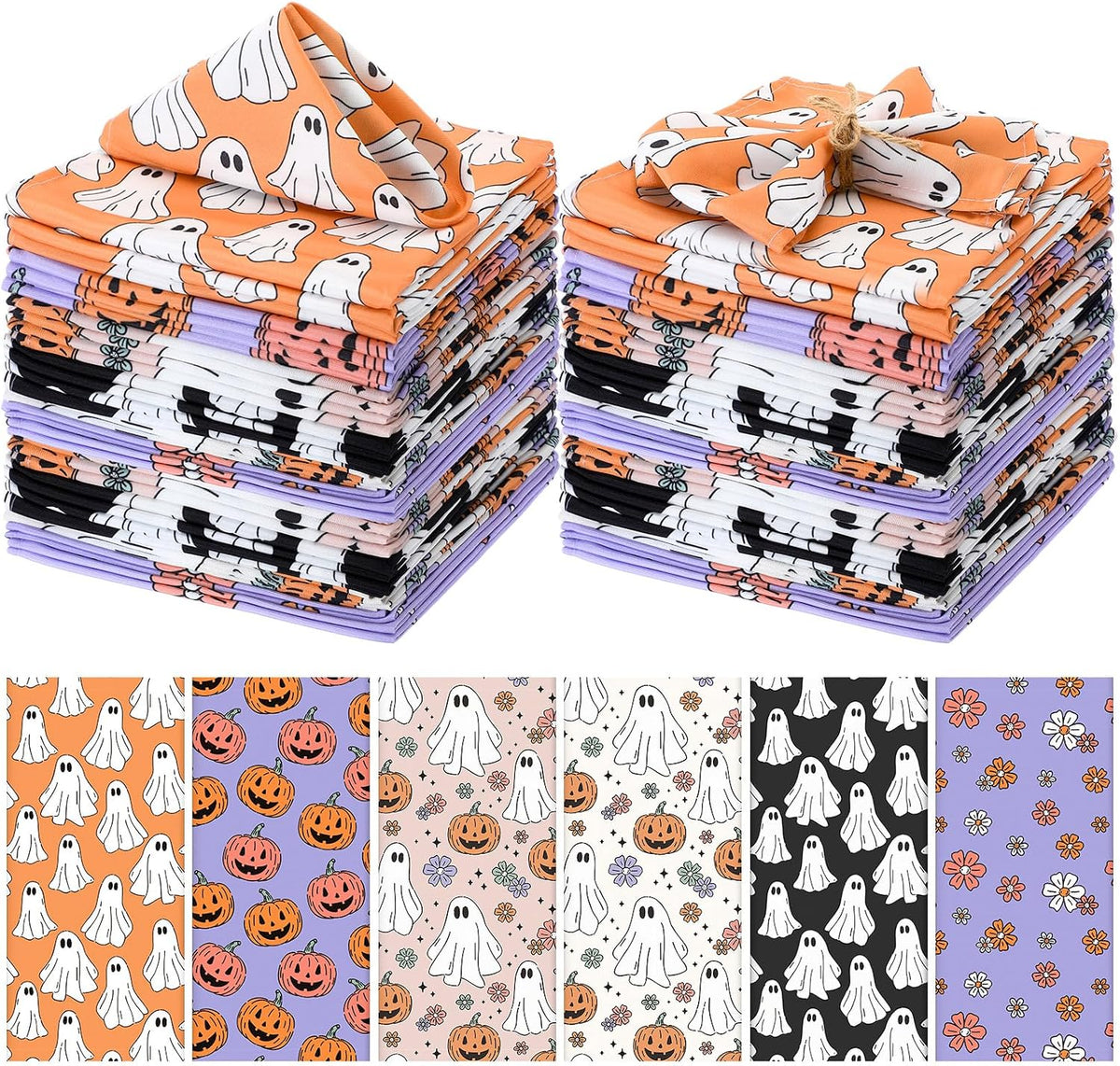Mixweer 24 Pack Halloween Cloth Napkins Bulk, 15 x 15 Inch Square