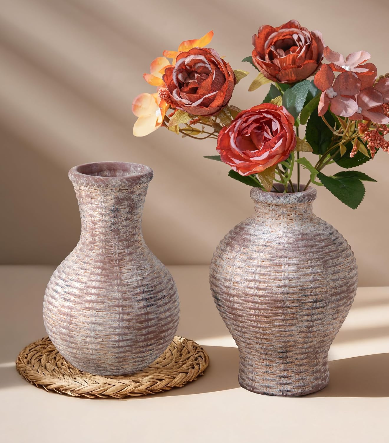 Flower Vase 6.5" Ceramic Vase Small Vase Flower Vases Vases Home Decor / Terra / White / Set of 2