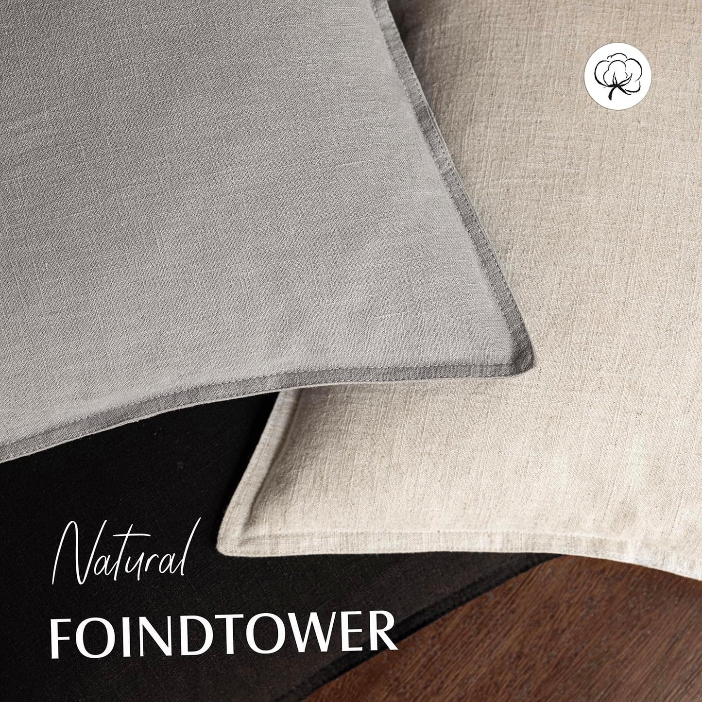 Decorative Linen Soild Throw Pillow Covers Soft Accent Cushion Case / 18 x 18 / Black / Set of 2