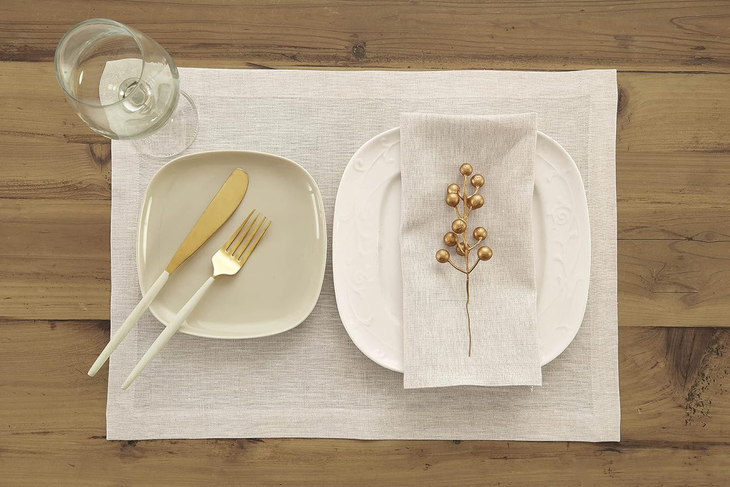 Solino Home 100% Pure Linen Placemats Natural, Athena 14 x 19 in, Set of 4 | Linen Place Mats place settings for daily
