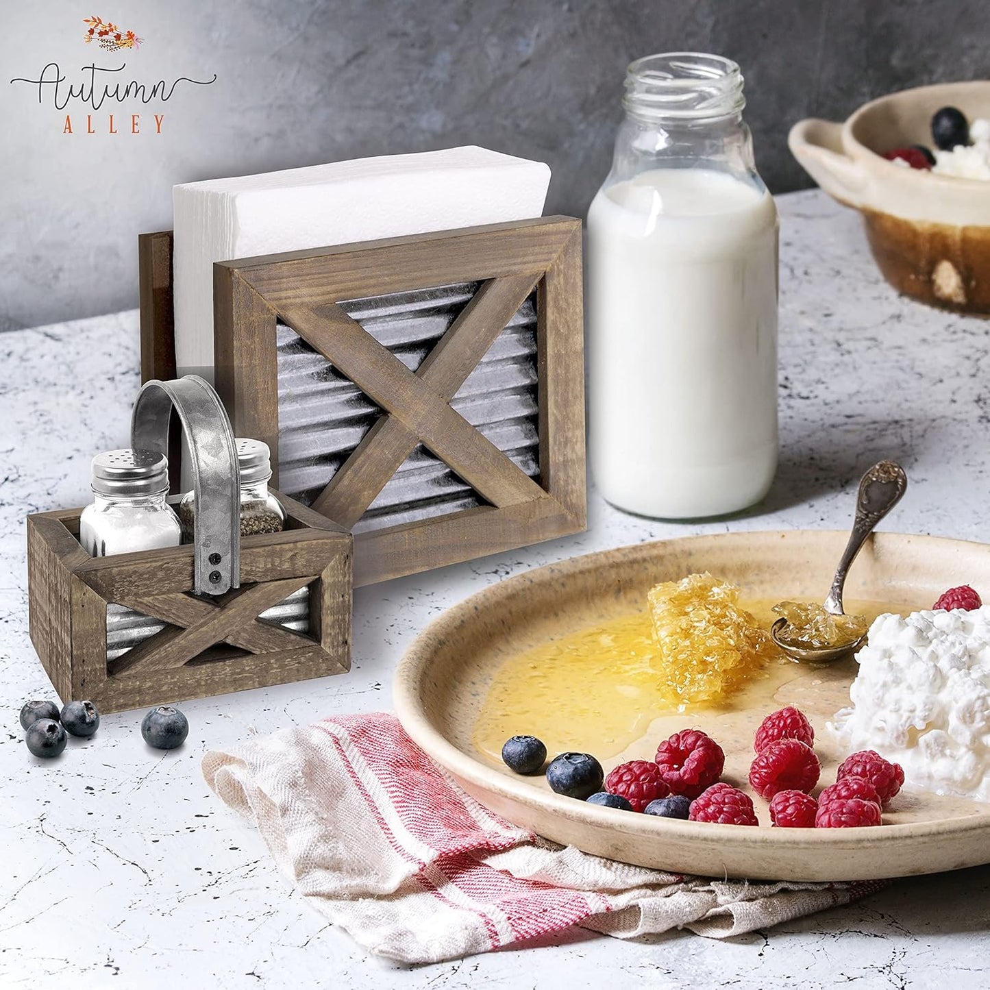 Farmhouse Napkin Holder Wooden- Upright / Brown