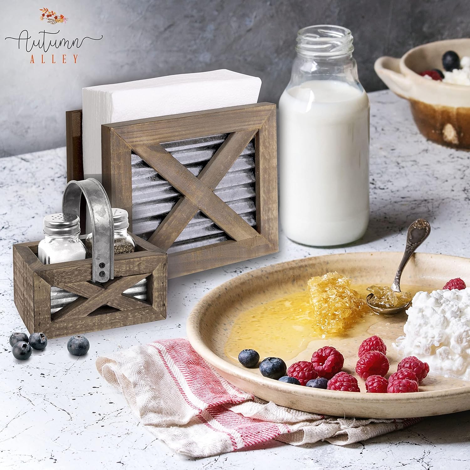 Farmhouse Napkin Holder Wooden- Upright / Brown
