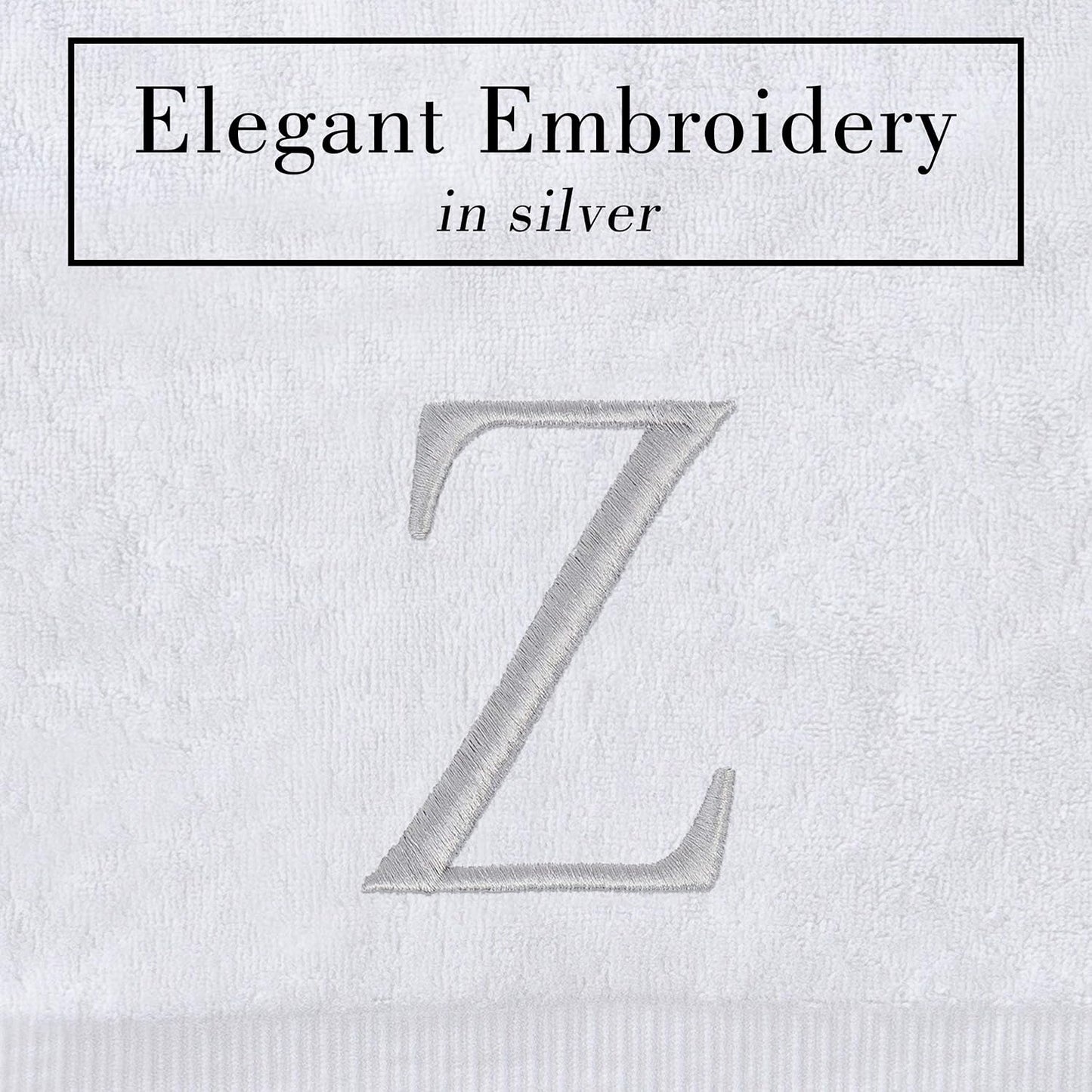 White with Silver Monogrammed Hand Towels for Bathroom - Set of 2 Letter Z | Luxury Hotel Quality Initial Towels For