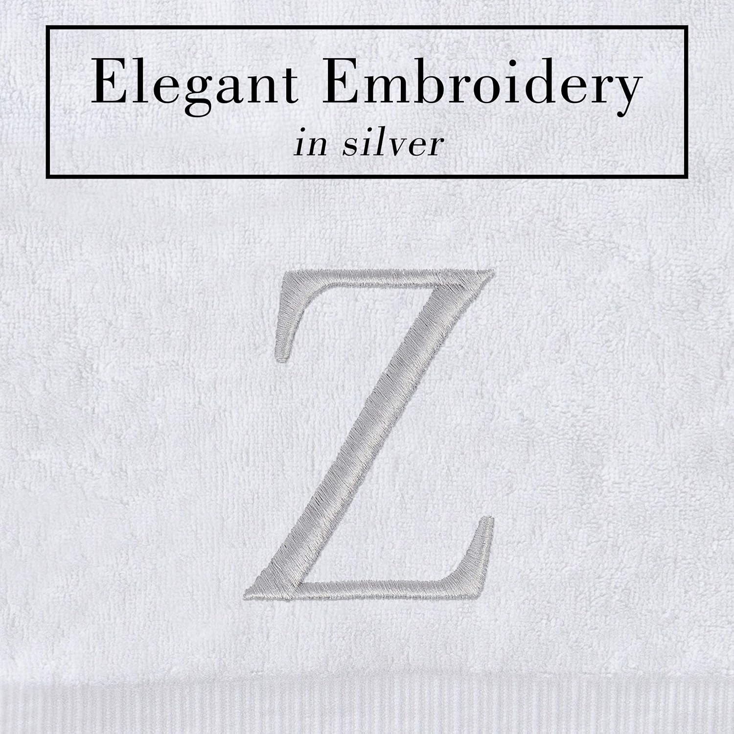 White with Silver Monogrammed Hand Towels for Bathroom - Set of 2 Letter Z | Luxury Hotel Quality Initial Towels For