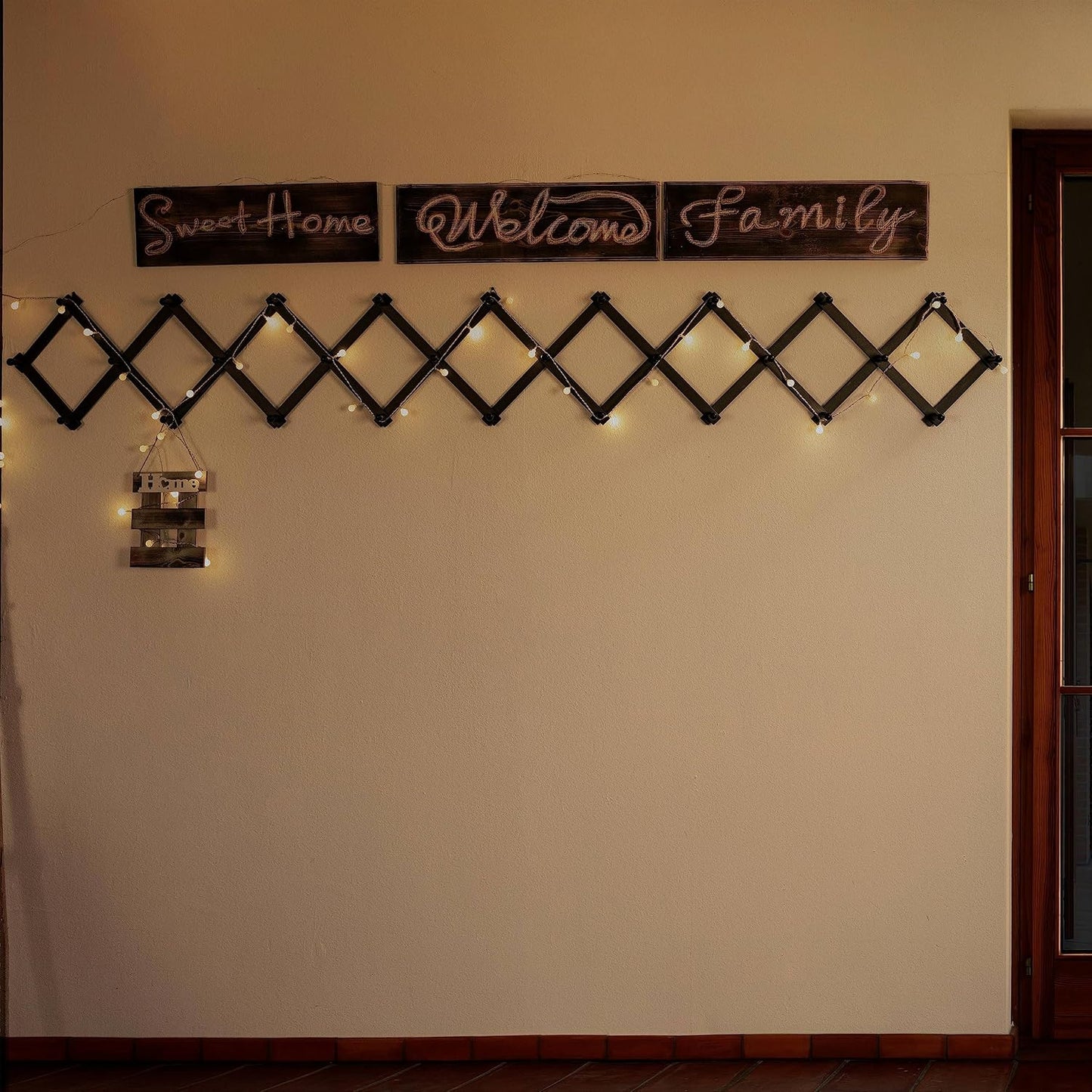 SKOLOO Accordion Wall Hanger with 28 Hooks, Modern Expandable Coat Rack Hat Rack for Wall, Solid Wooden, Dark Walnut