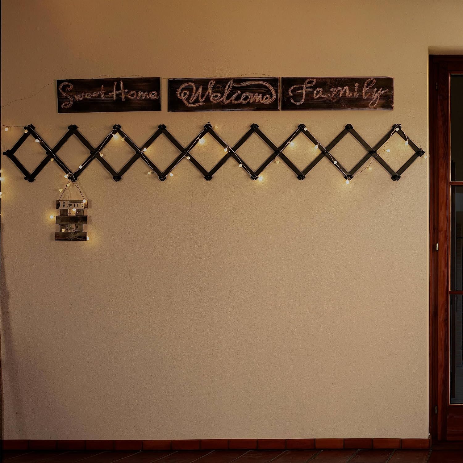 SKOLOO Accordion Wall Hanger with 28 Hooks, Modern Expandable Coat Rack Hat Rack for Wall, Solid Wooden, Dark Walnut