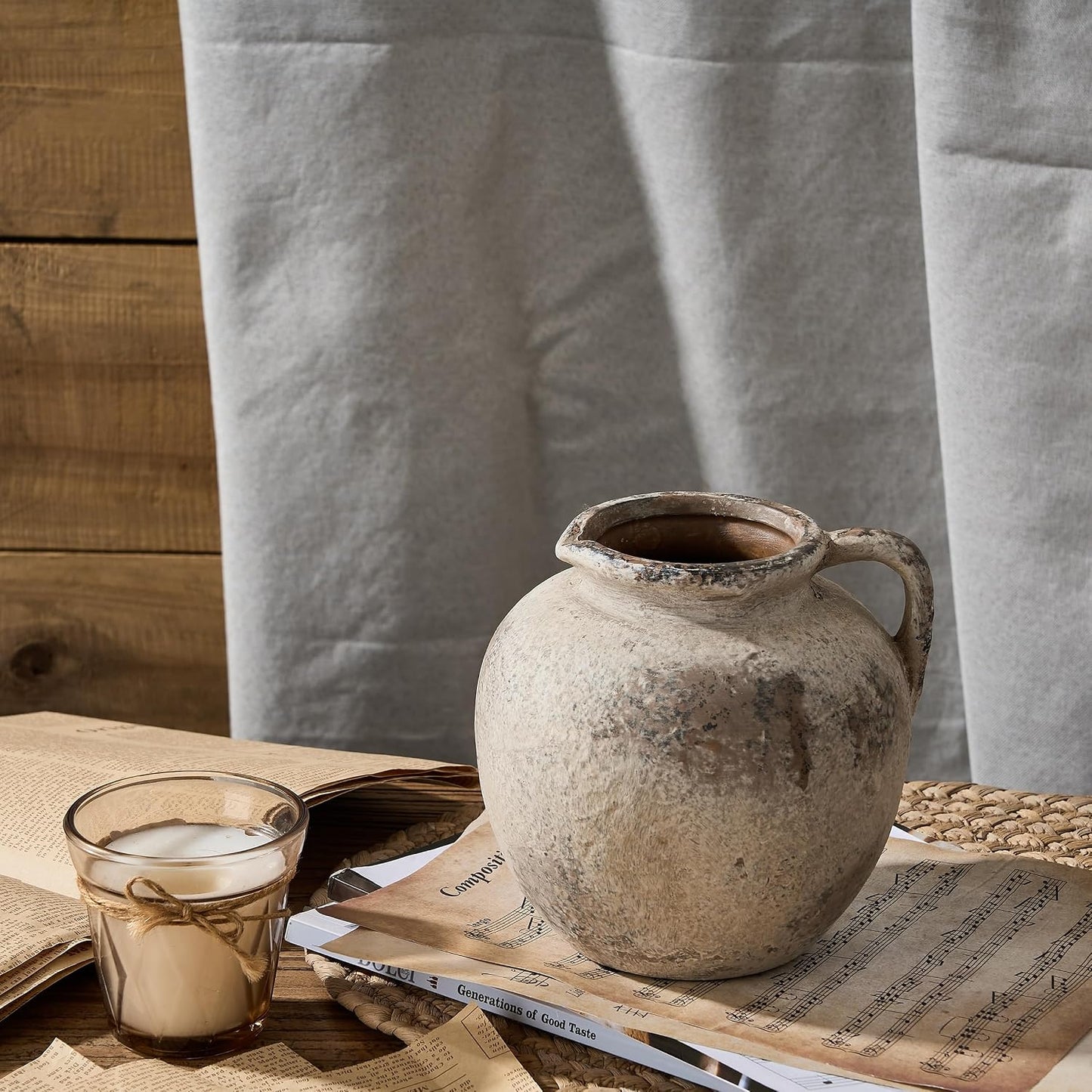 Rustic Vase / Farmhouse Ceramic Vase Boho Decor Decorative Vase / Gray- 5.6 / 5.6 Inch