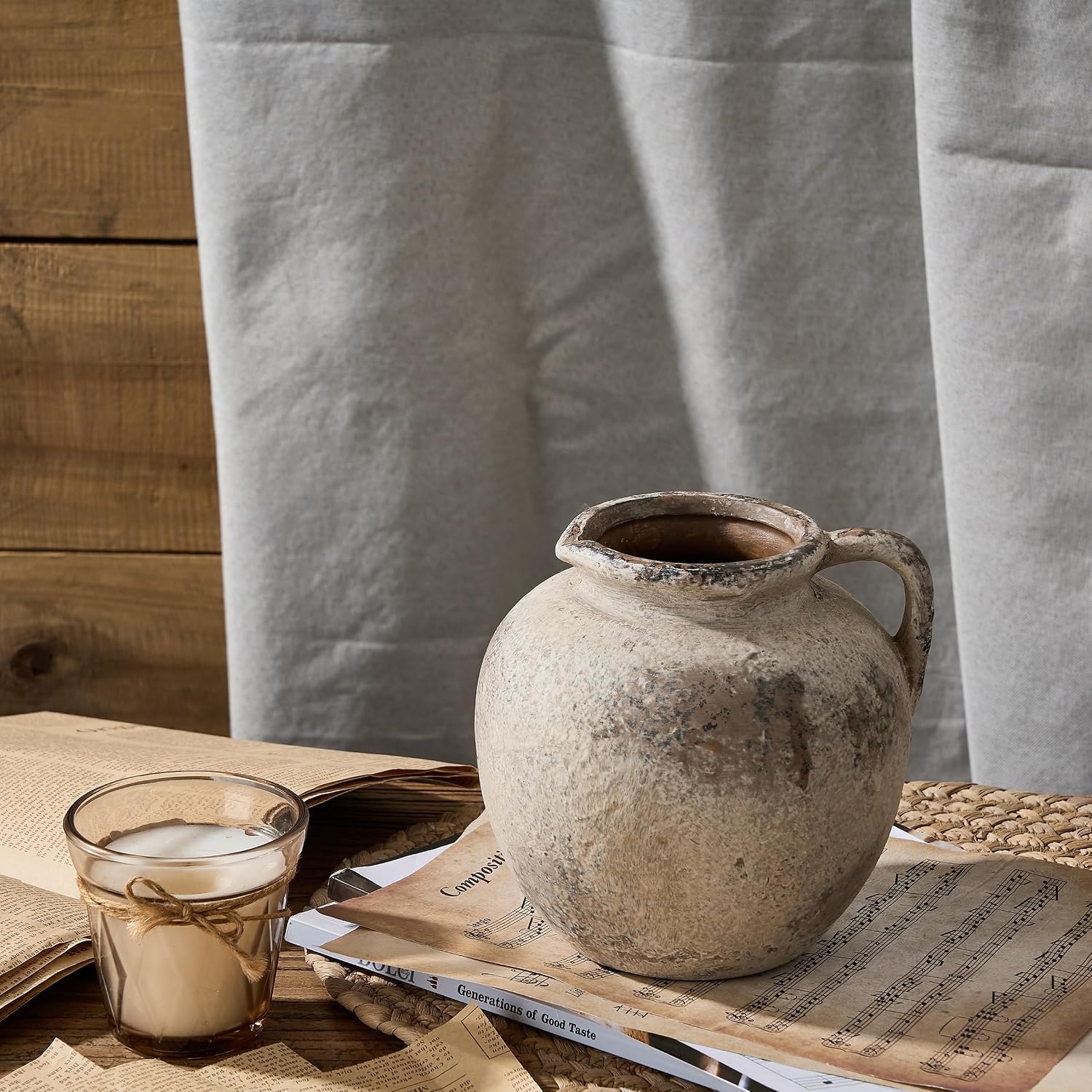 Rustic Vase / Farmhouse Ceramic Vase Boho Decor Decorative Vase / Gray- 5.6 / 5.6 Inch