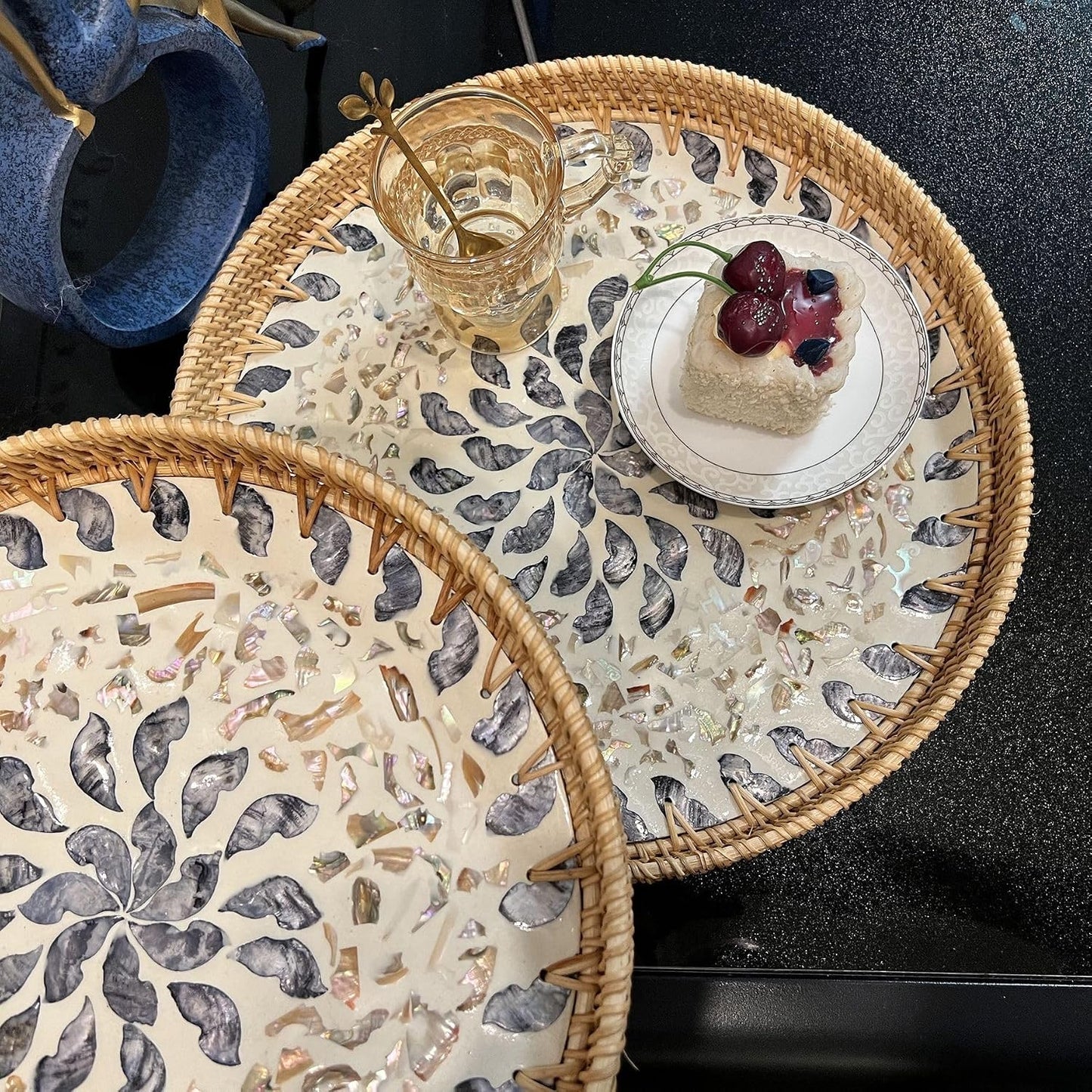 Rattan Serving Tray / Lucky Flower / Set of 12