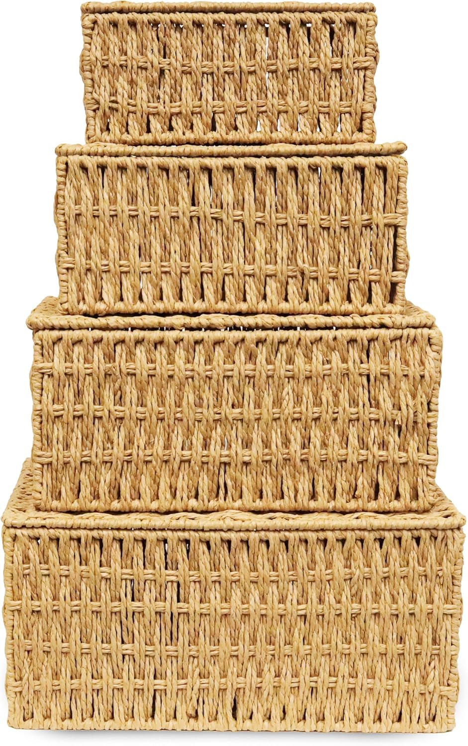Woven Stackable Storage Baskets / NO LINER / Beige / Set of 4