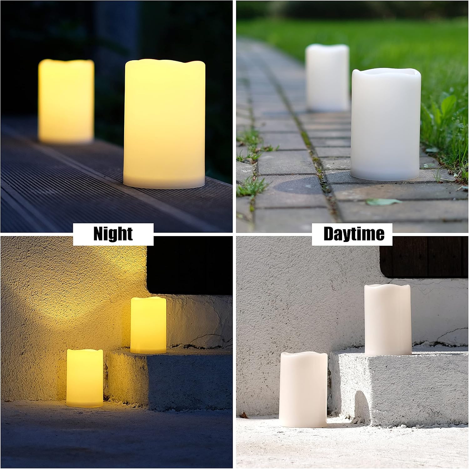 NONNO&ZGF 4X6'' Outdoor IP44 Warm White LED Rainproof Waterproof Candles, Flameless Battery LED Pillar Candle with