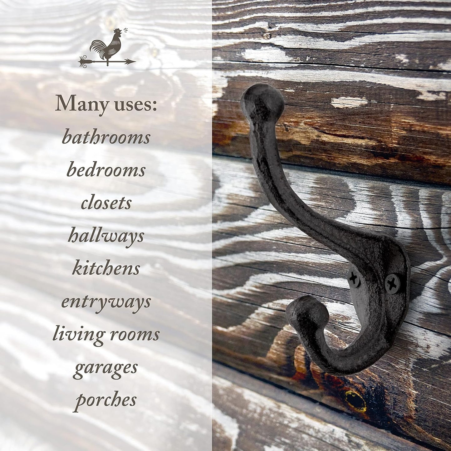 Vintage Hooks for Hanging Coats / Antique Black / Large Simple / Set of 5