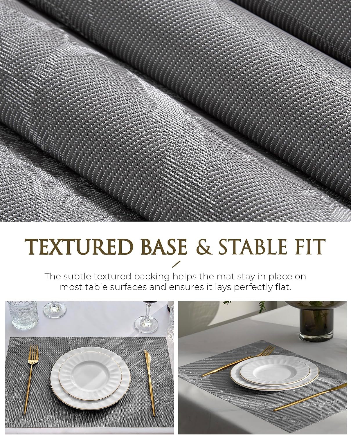 Leetaltree Woven Vinyl Placemats Set of 8,Gray Marble | High Density，Stain Resistant, Easy to Clean, Washable Table