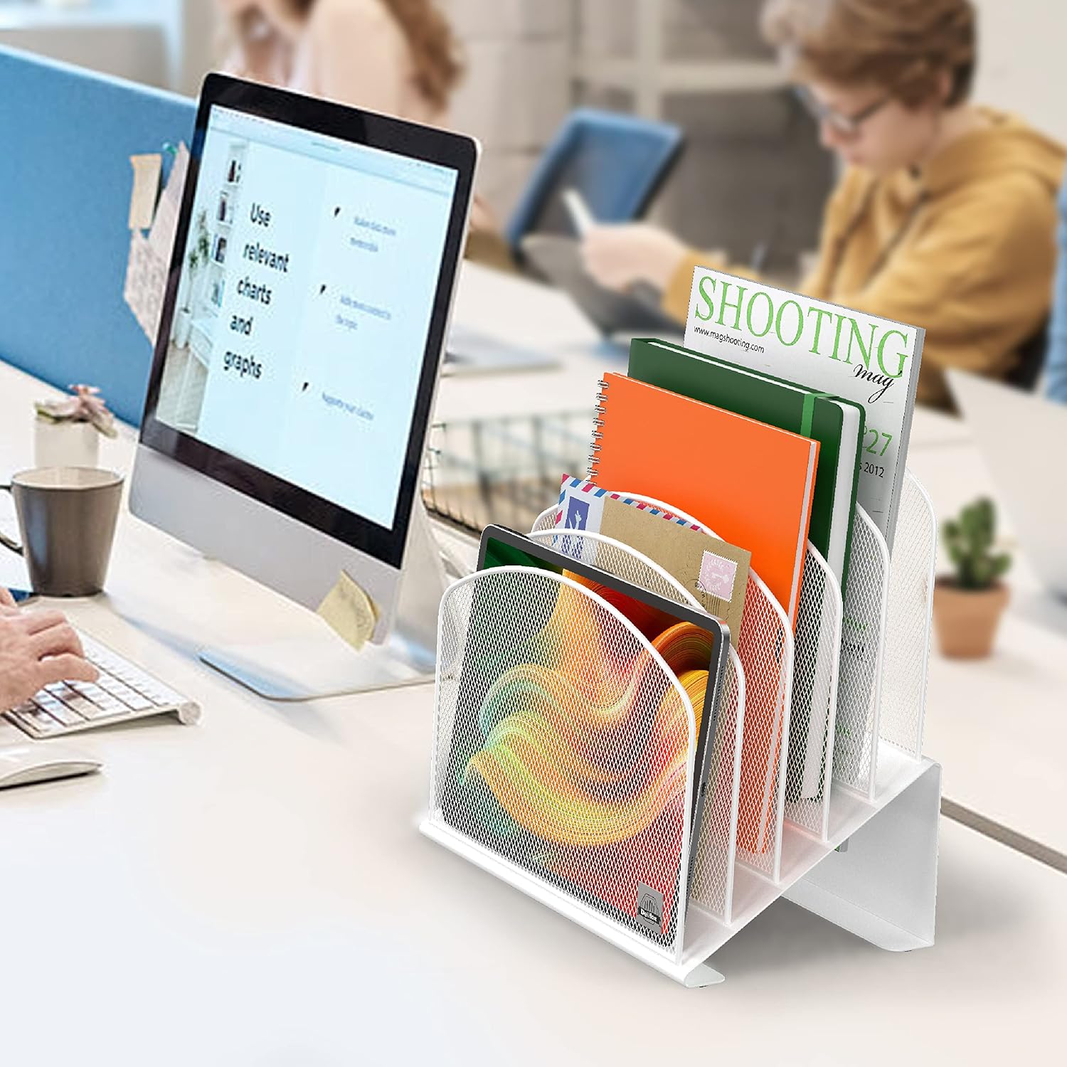 Delifox Inclined Desk File Organizer,Vertical File Folder Holder Stand Metal Rack File Sorter for Office Classroom