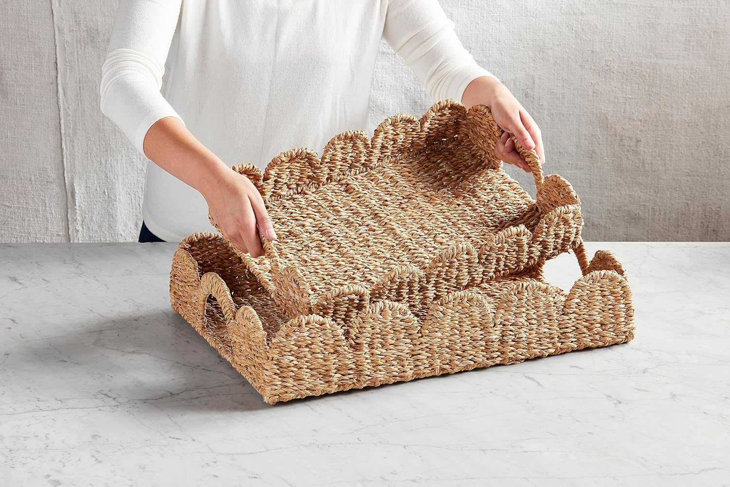 Nested Scallop Woven Trays Set / Small / 21.63 x 15.75