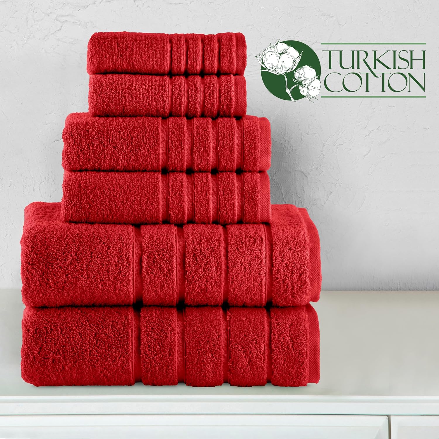 Elegant Comfort 4 Lines Viscose Stripe 6-Piece Premium Towel Set - 100% Turkish Cotton High Absorbent Luxury Bathroom