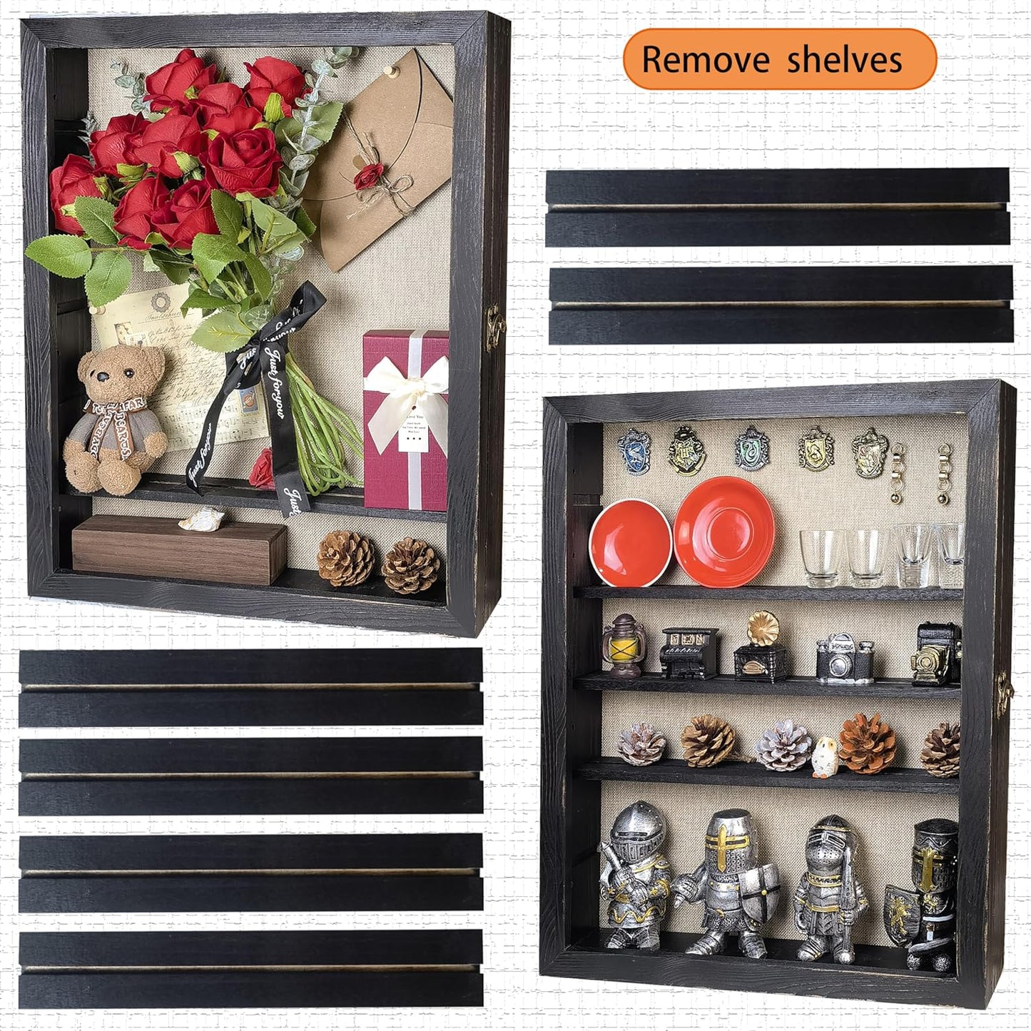 Black Shadow Box Frame 16x20 Shadow Box with Shelves 2.6" Interior Depth Memorial Shadow Box Display Case with Linen