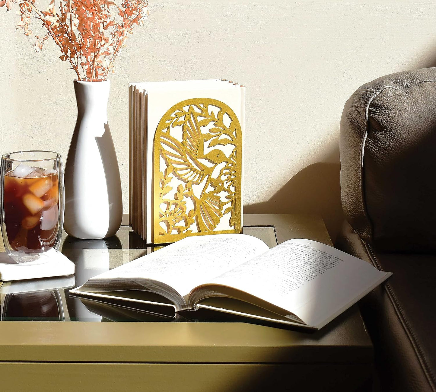 Metal Bookends / Heavy Book Stoppers / Hummingbird Gold