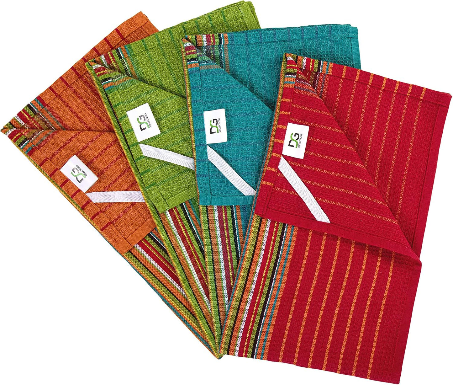 Salsa Stripe Kitchen Dish Towels, 100% Cotton, Highly Absorbent, Multi Purpose Waffle Tea Towels for Cooking, Drying &