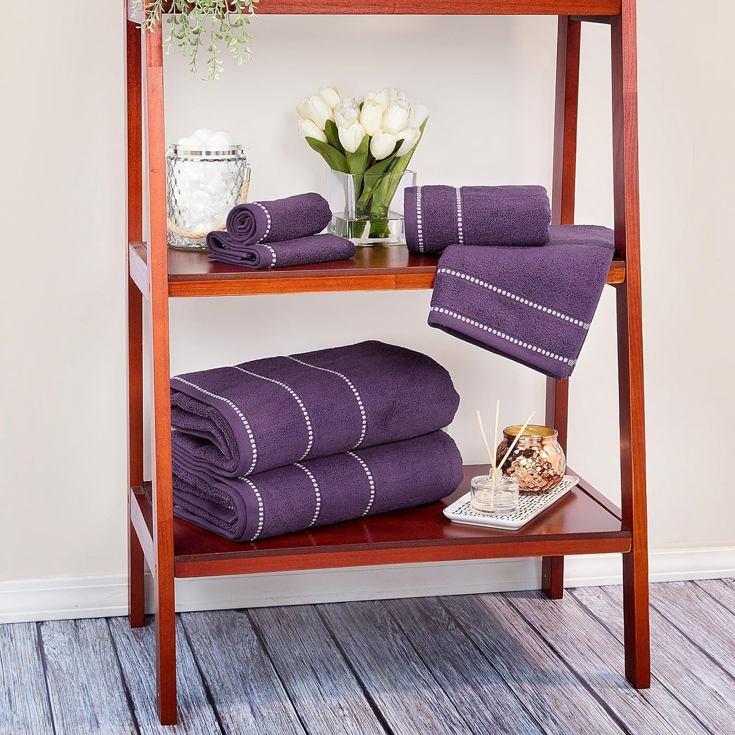 Lavish Home 6 Piece Bathroom Towels Set - 525GSM 100% Cotton Bathroom Essentials - 2 Bath Sheets, 2 Hand Towels, and 2