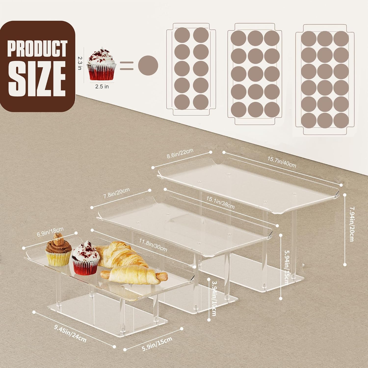 Acrylic Desert Stands Buffet Risers for Cupcakes Dessert Pastry Food / Clear / Set of 3