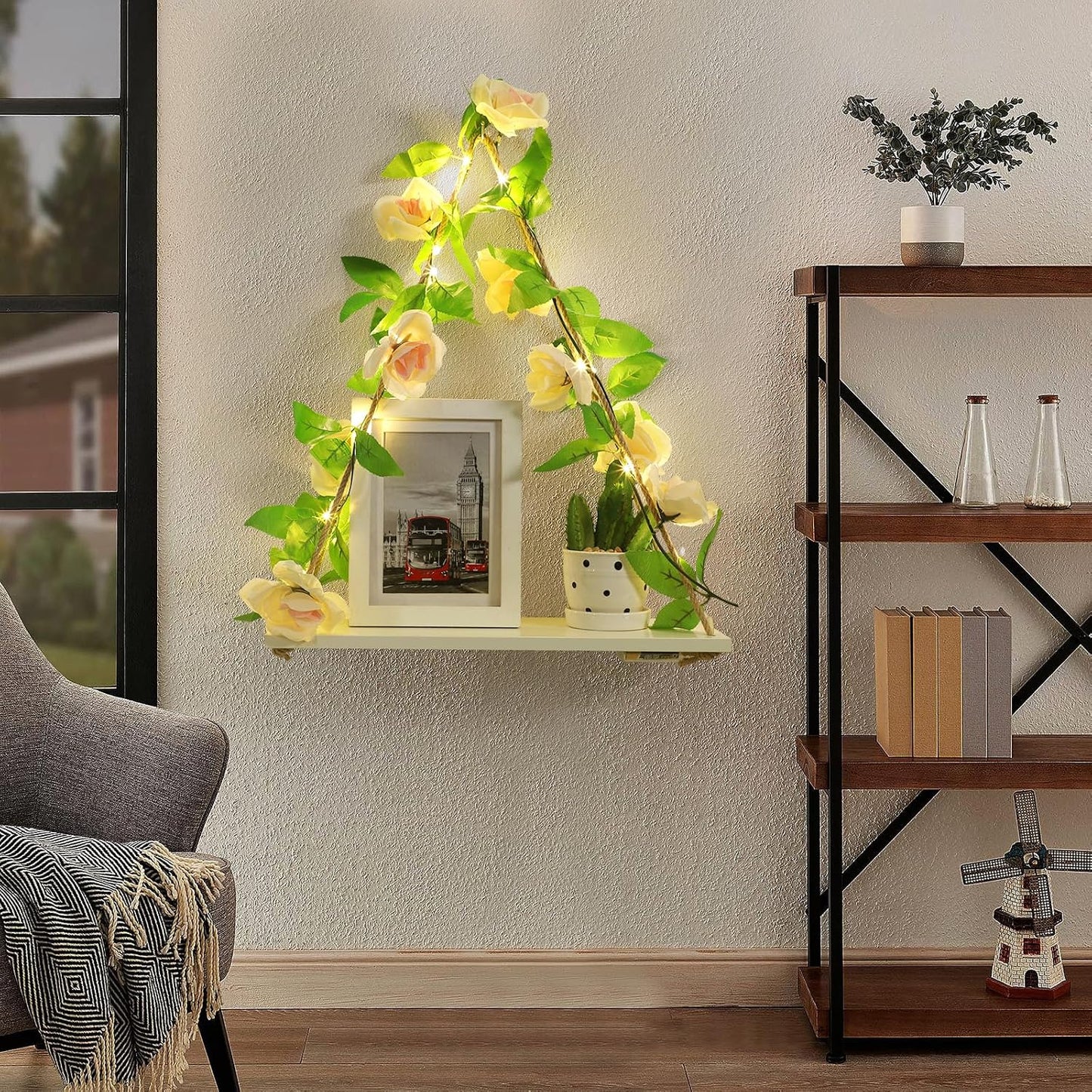 Floating Shelves / Plant Wall Decor / Champagne Flower