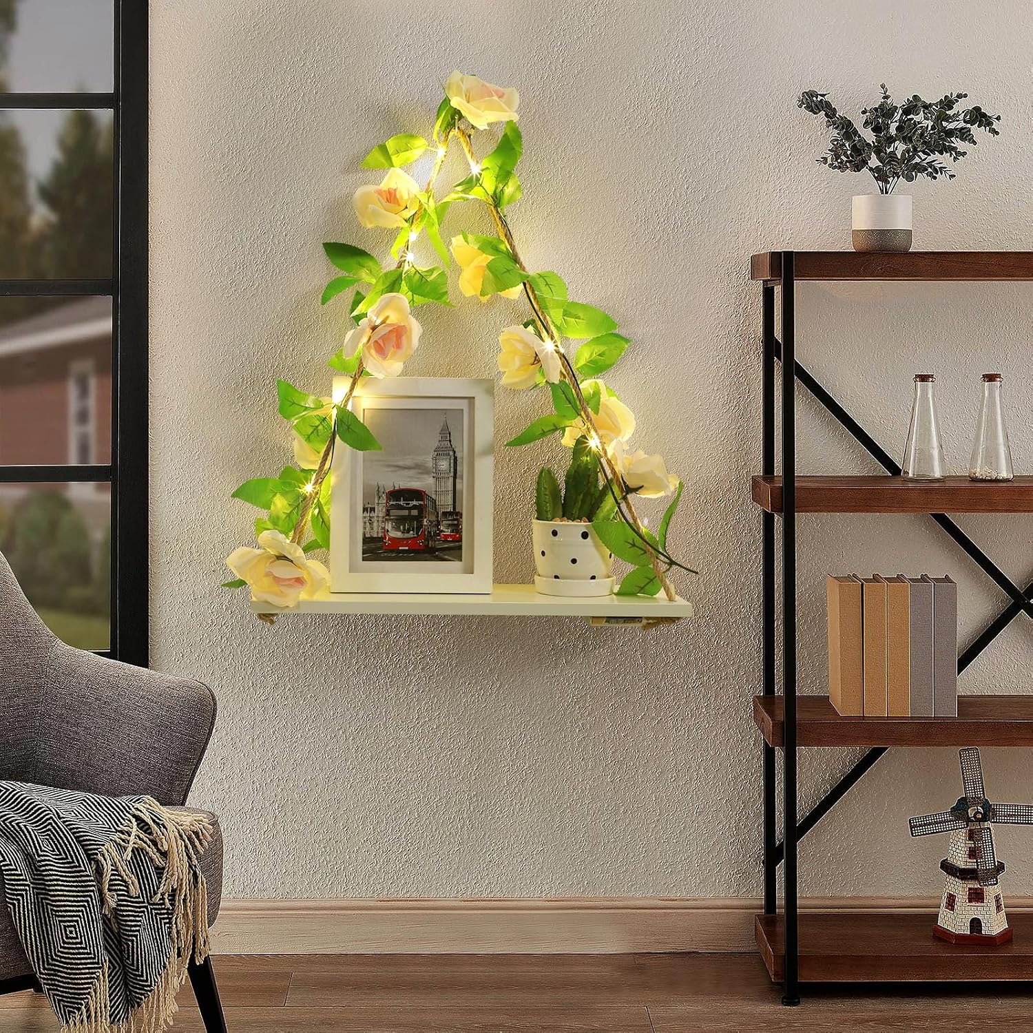 Floating Shelves / Plant Wall Decor / Champagne Flower