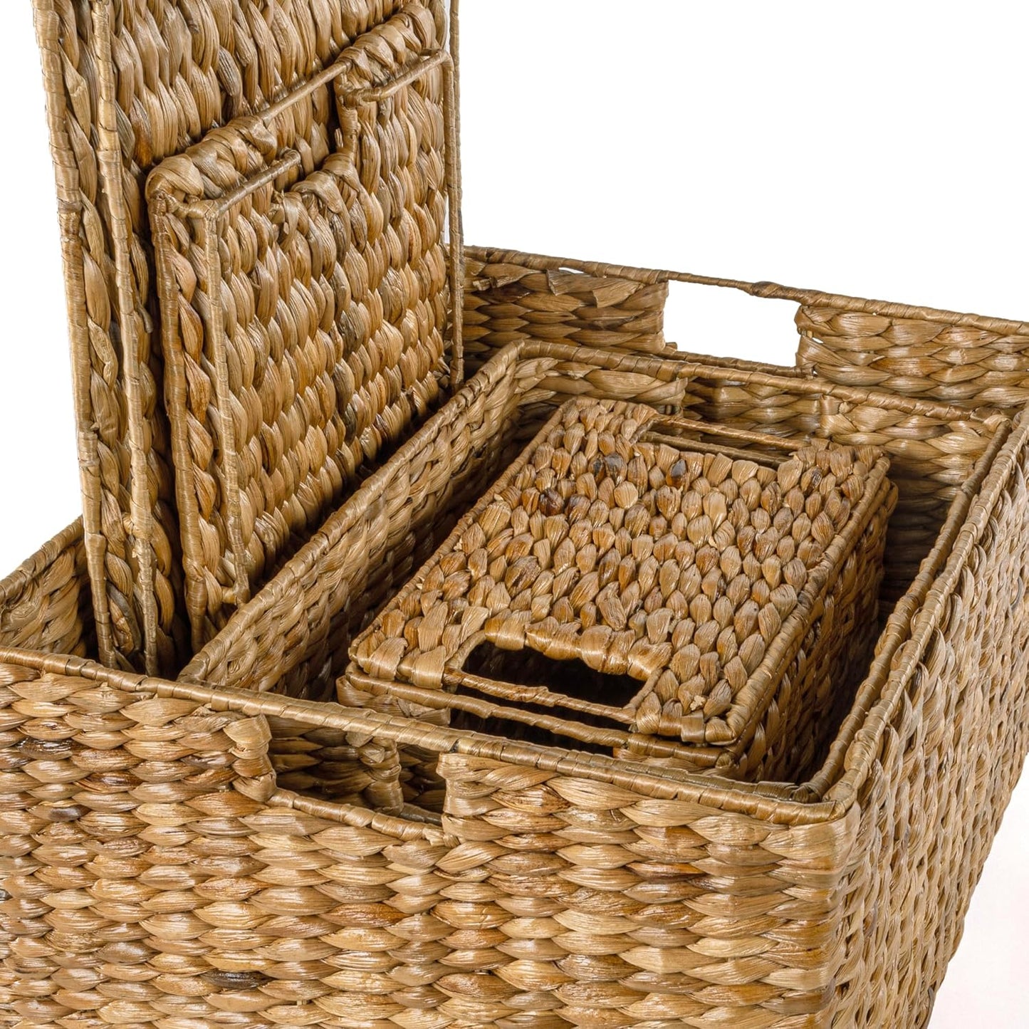 BSK1010A- Traditional Assorted Hand-Woven Hyacinth/Iron Wicker Storage Baskets / Natural / Set of 10