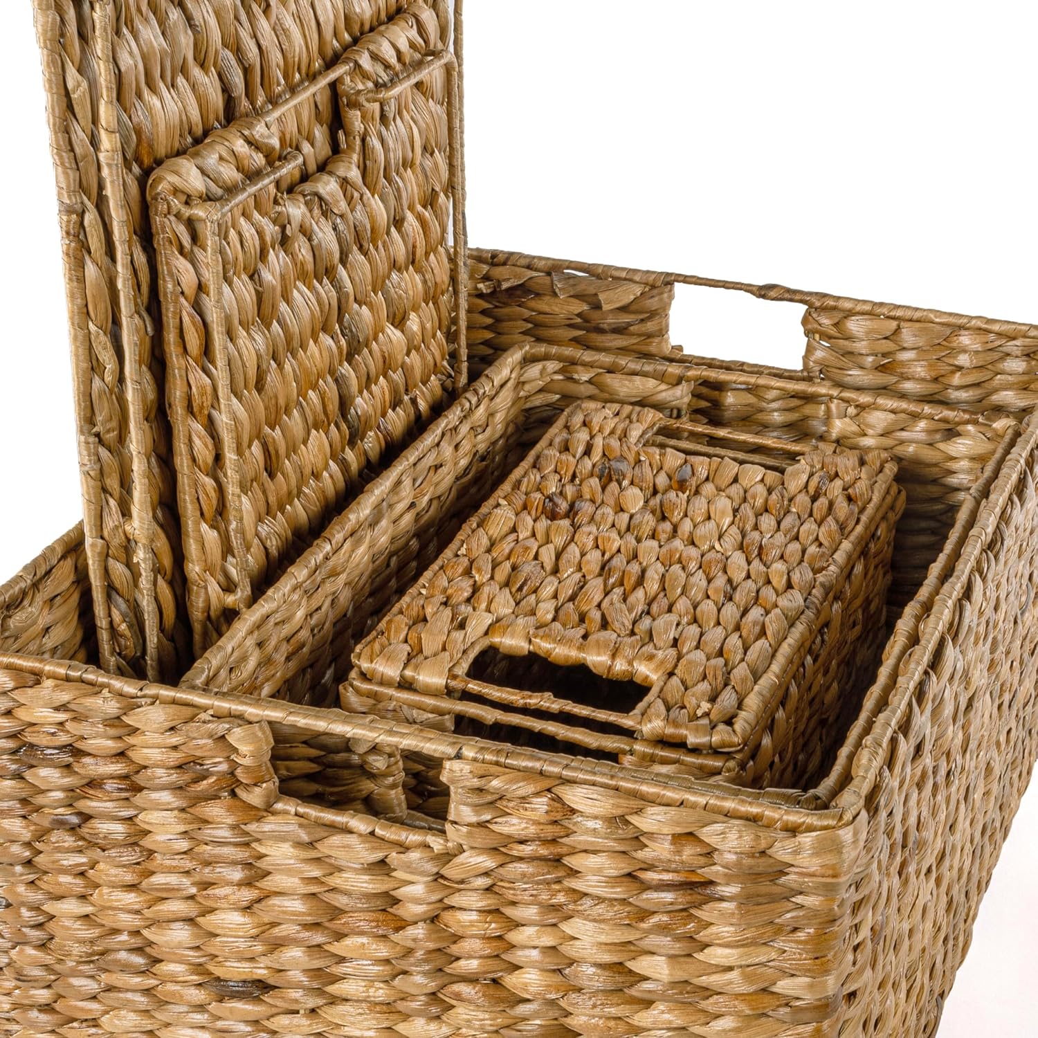 BSK1010A- Traditional Assorted Hand-Woven Hyacinth/Iron Wicker Storage Baskets / Natural / Set of 10