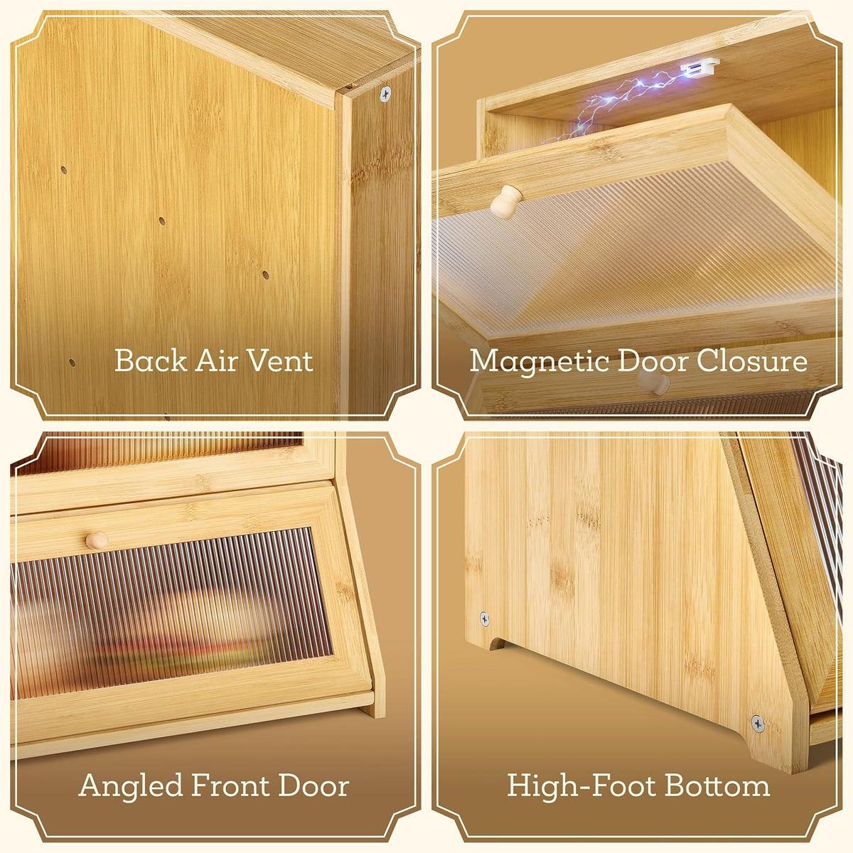 Large Bread Box for Kitchen Countertop - Bamboo Wooden Bread Box, Vintage Breadbox Countertop Cabinet, Double-Layer XL