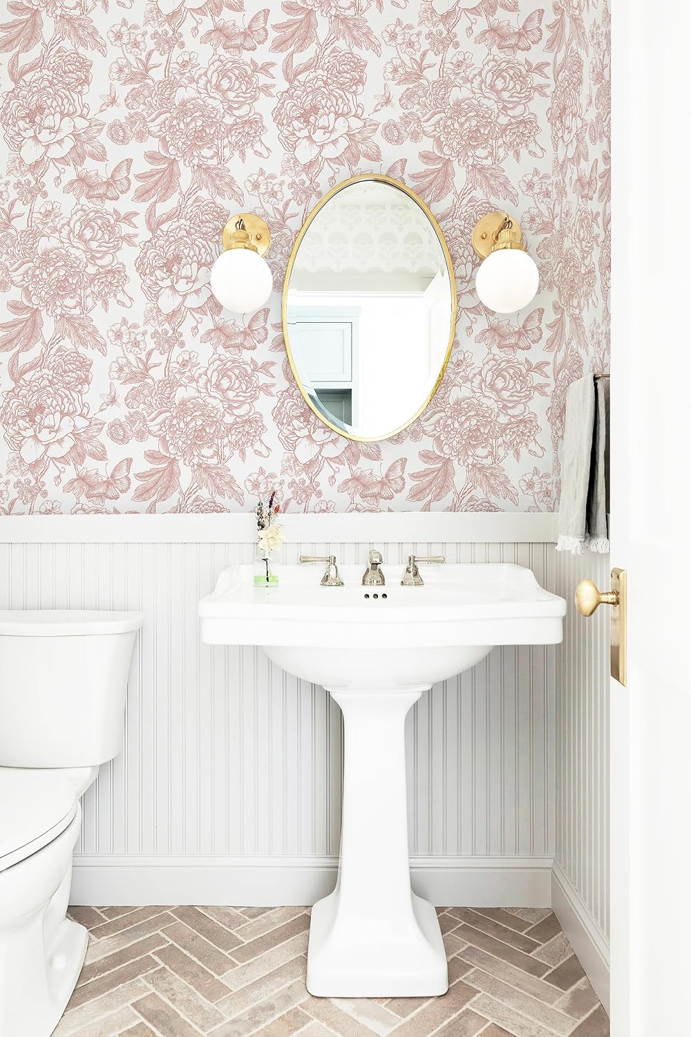 Floral Peel and Stick Wallpaper Boho Contact Paper 17.3''x197'' Peony / 17.3 x 197 / Pink and White