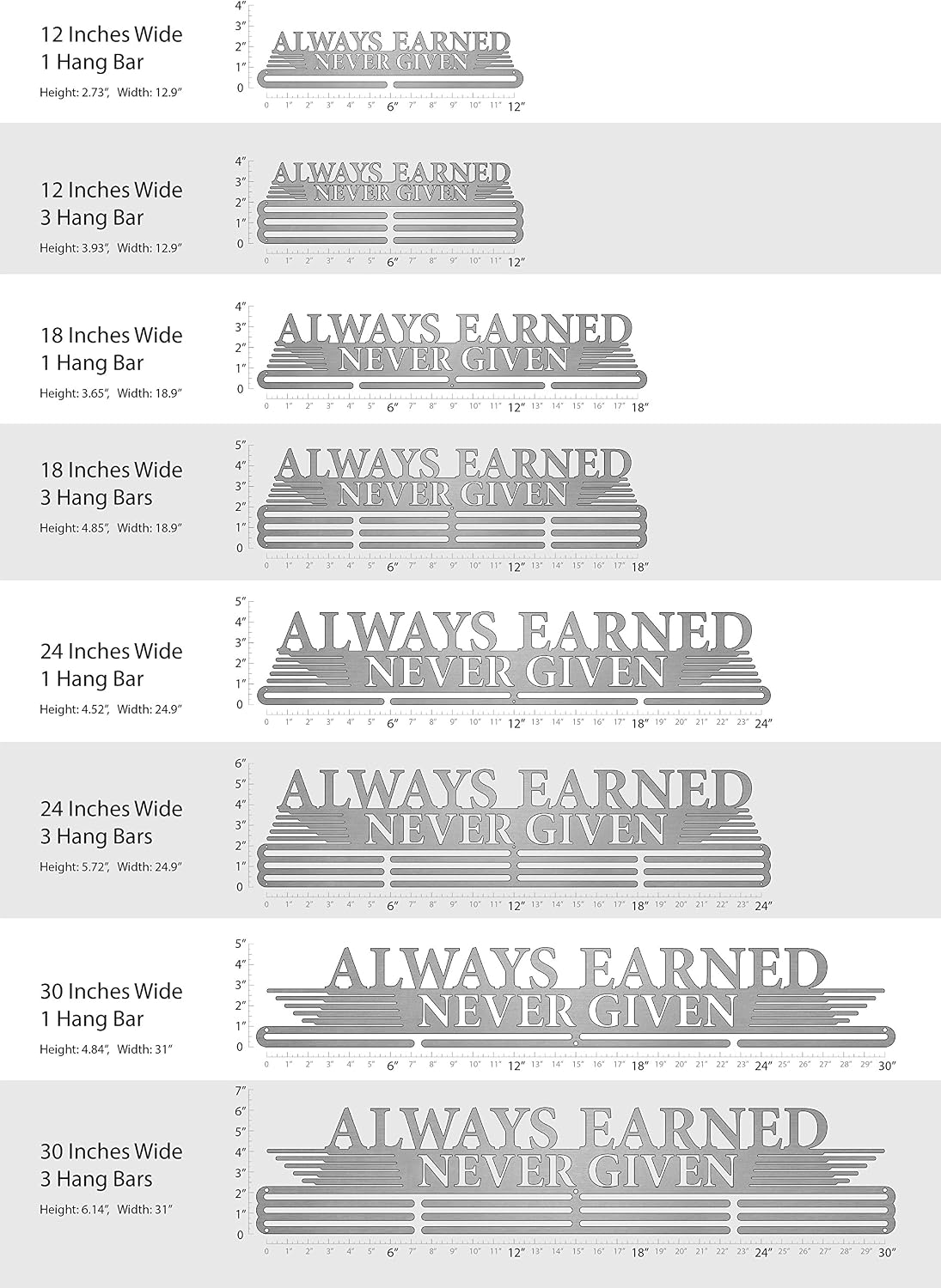 Allied Medal Hangers - Always Earned Never Given (Compact) - Multiple Variations Offered - Medal Awards Holder Display