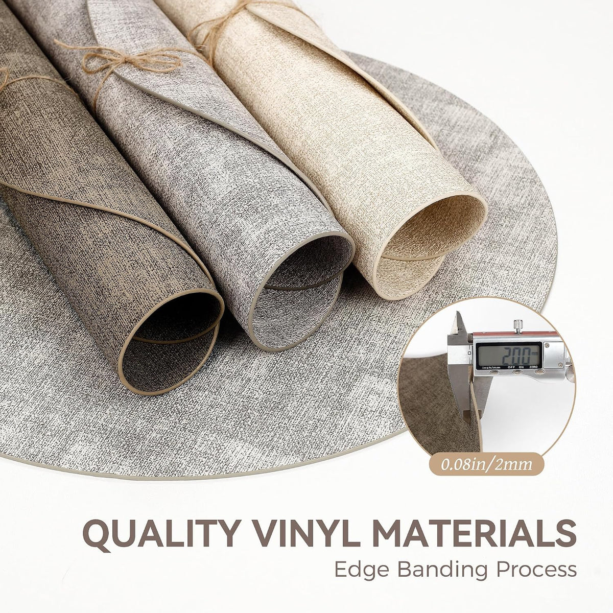 13" Round Placemats Set of 8, Reversible Faux Leather Wipeable Table Mats | 2mm Vinyl Heat Resistant Waterproof