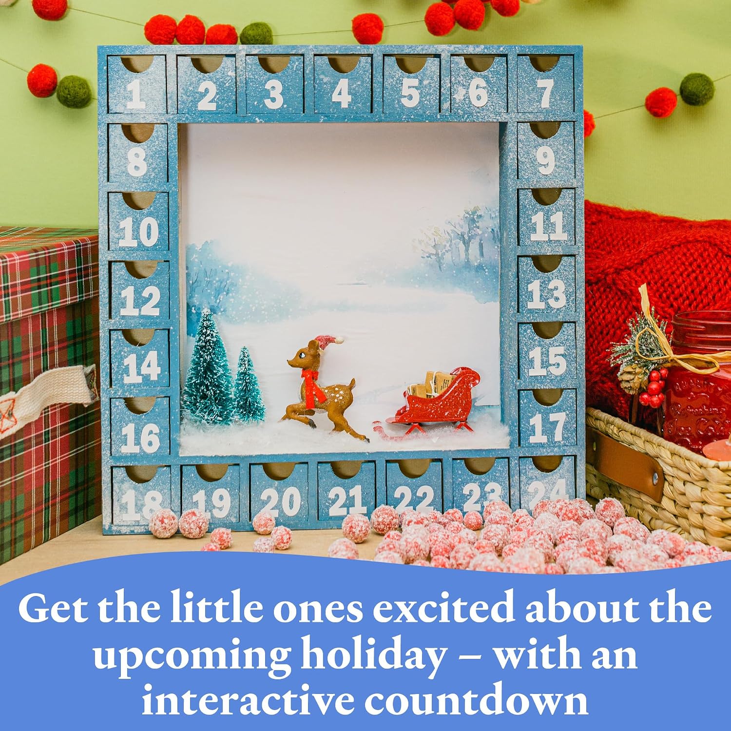 Advent Calendar 2024, Wooden Advent Calendars, Shadow Box 13 Inch x 13 Inch, Pack of 2 Christmas Advent Calendar 2024