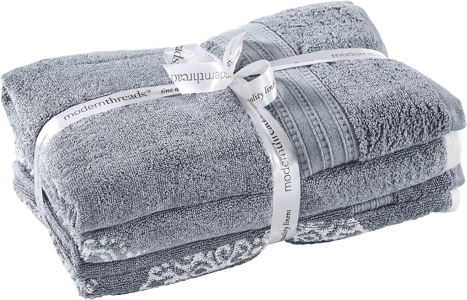 Modern Threads 6-Piece 100% Cotton Damask Medallion Towel Set, Blue | Highly Absorbent, Soft & Plush, Quick-Drying, 550
