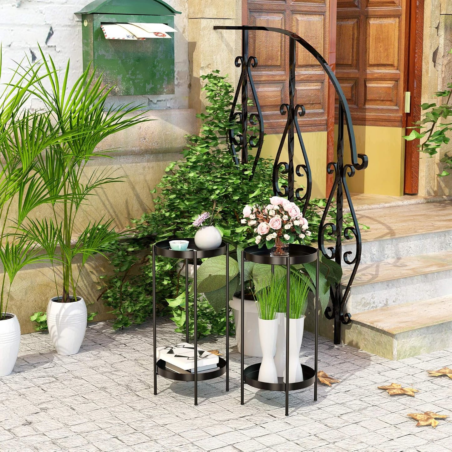 2 Tier Plant Stand Indoor Outdoor - 10.5in Width 24in Tall Flower Pot Rack | Heavy Duty Metal Plant Table Planter