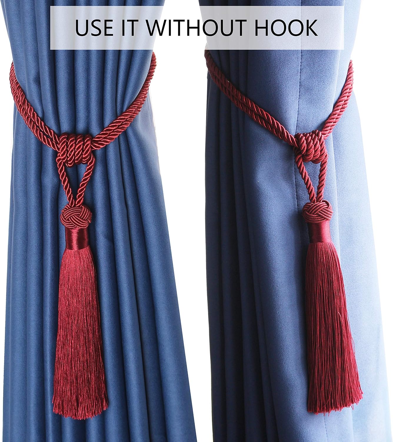 BEL AVENIR 4 Pack Curtain Tiebacks Hand-Woven Tassels Holdbacks | Red, Elegant, Home Decorative Tassels Ties for